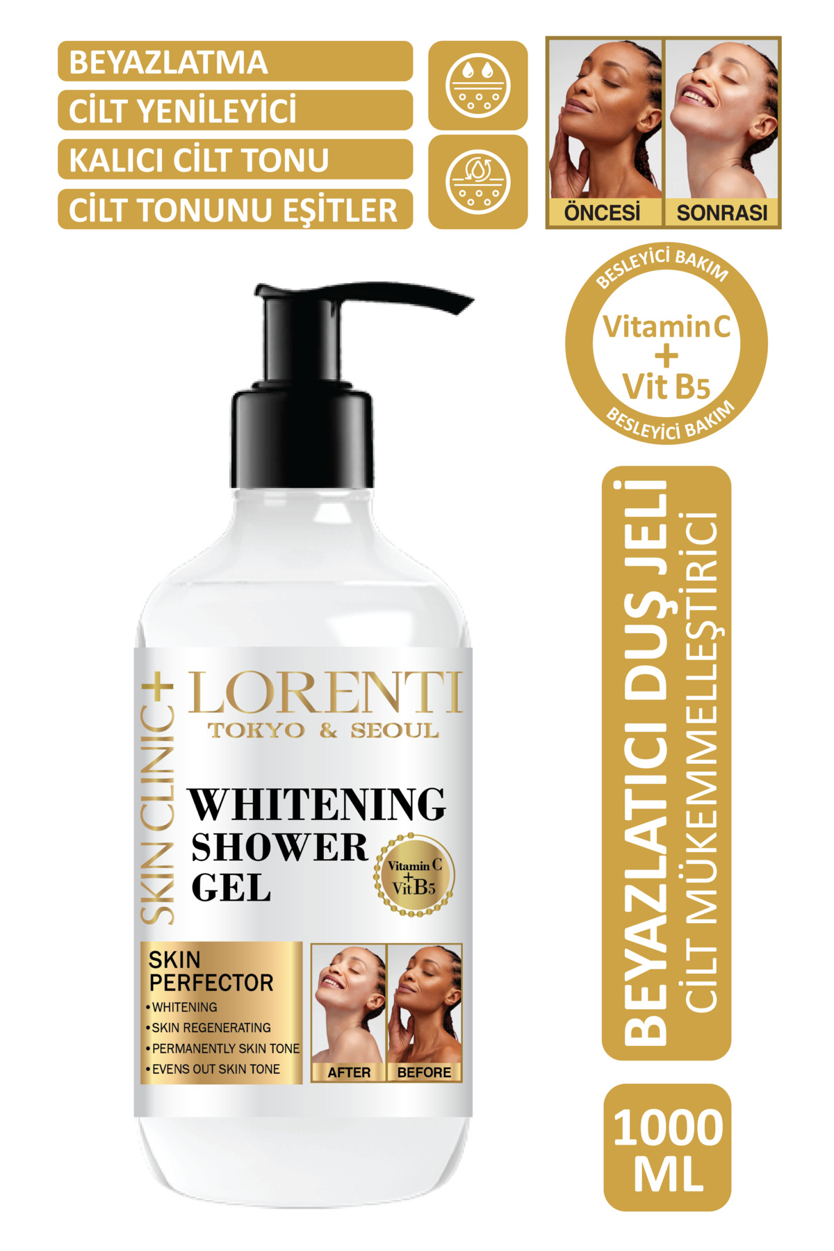 LORENTİ Cilt Beyazlatıcı Aydınlatıcı ve Renk Tonu Eşitleyici Duş Jeli 1000 ml