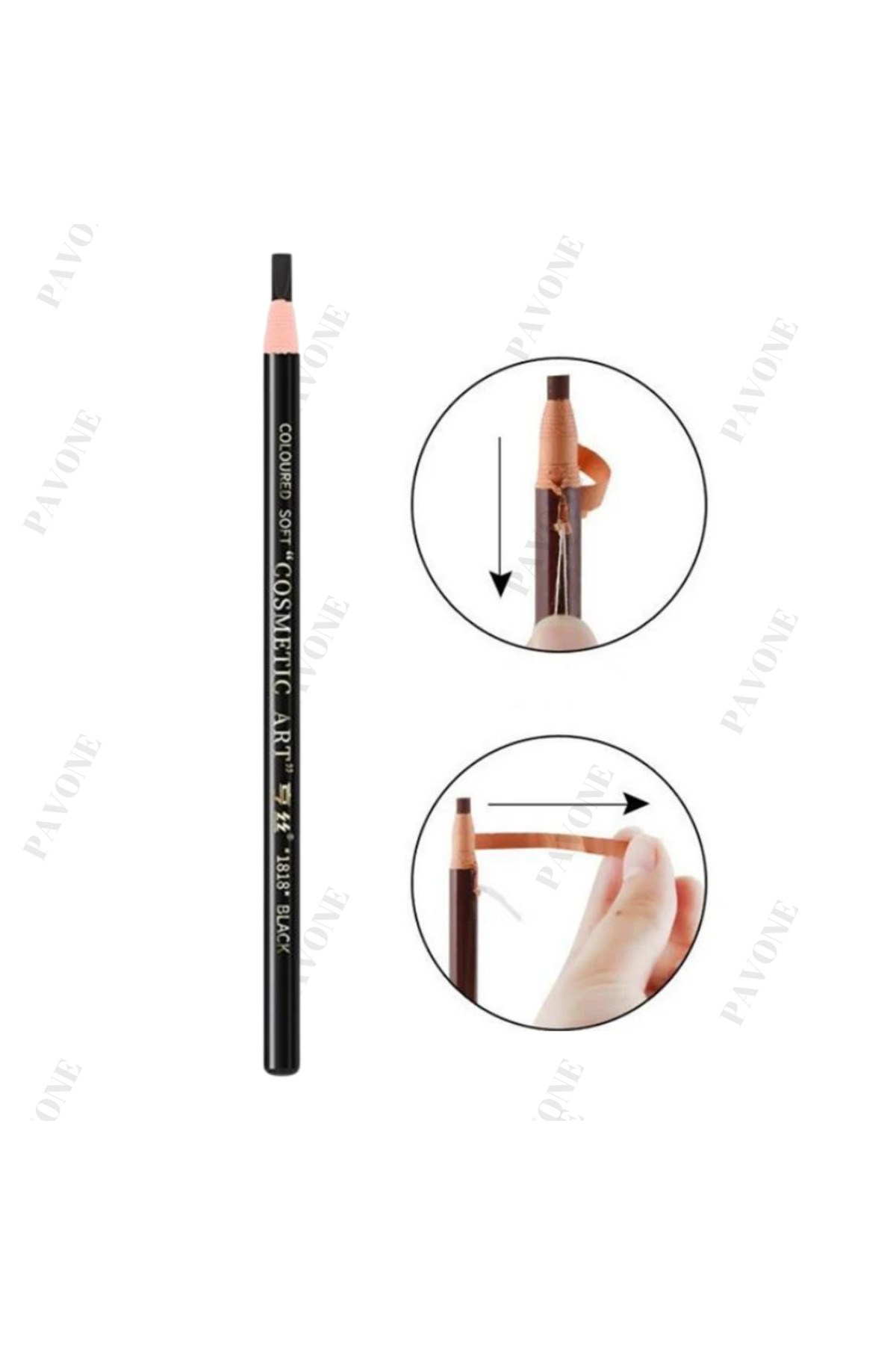 Pavone Ipli Kaş Tasarım Kalemi - Kalıcı Makyaj Işaretleme Kalemi - Microblading Kaş Kalemi - Siyah 1 Adet
