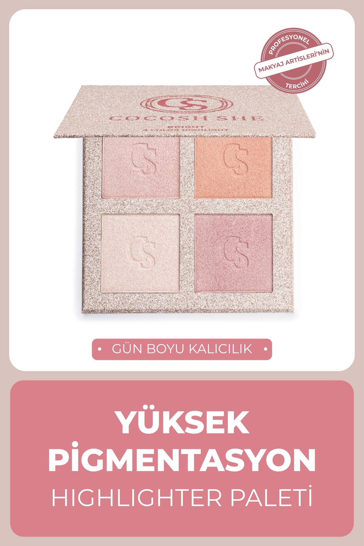 Cocosh She Bright 4 Renk Aydınlatıcı Highlighter Paleti, Yüksek Pigmentasyon, Yumuşak Doku, Gün Boyu Kalıcılık