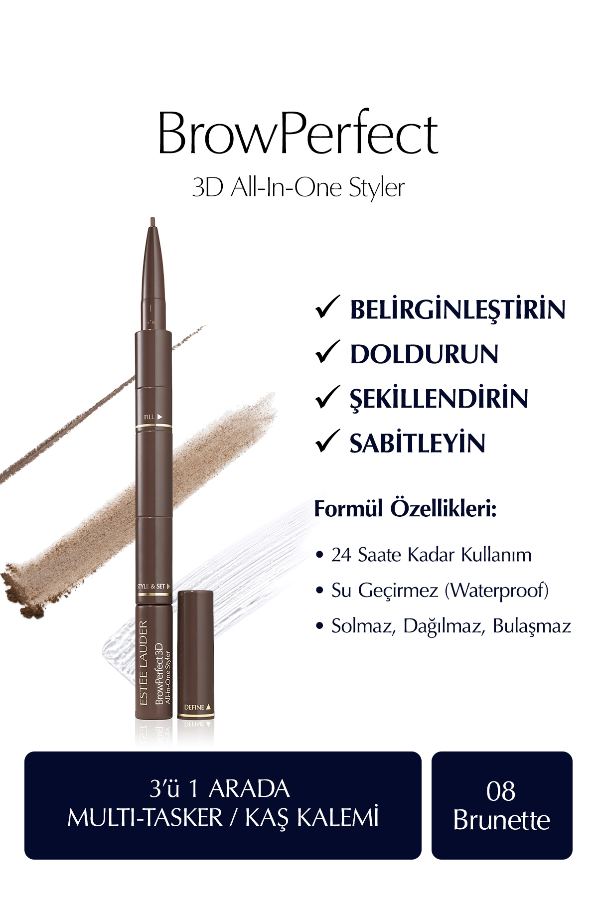 Estee Lauder Kaş Kalemi - BrowPerfect 3D All-In-One Styler Multi-Tasker 08 Brunette