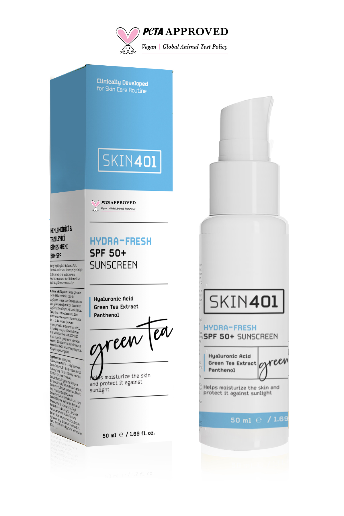 Skin401 Spf 50 Nemlendirici & Tazeleyici (GREEN TEA HYDRA FRESH) Güneş Kremi 50 ml