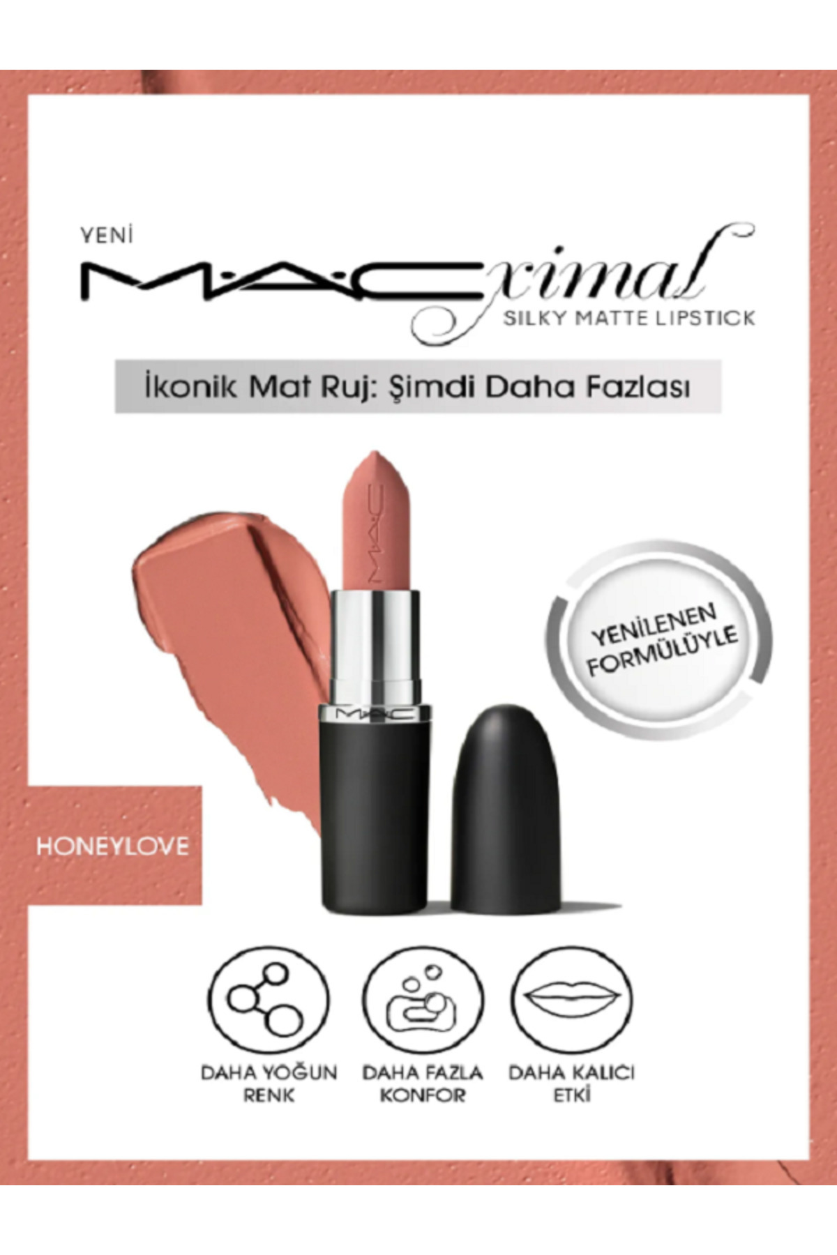 M.A.C Silky Matte Lipstick Nemlendirme Etkili Yoğun Renk Sağlayan Ruj - Honeylove Ruj 3.5 Gr…(MAC)