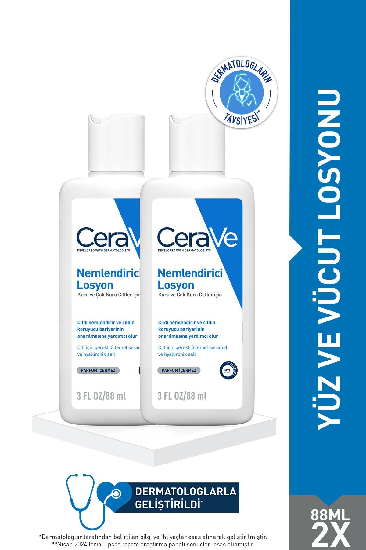 CeraVe Hyalüronik Asit&Seramid İçerikli Normal ve Kuru Ciltler İçin Nemlendirici Yüz&Vücut Losyonu 88 MLX2