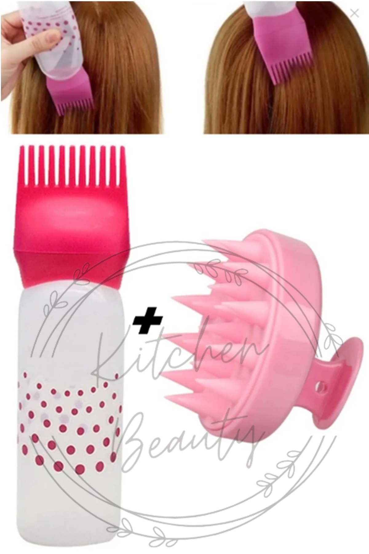 Kitchen Beauty Taraklı Saç Boyama Şişesi Saç Bakım Yağı Uygulama Şişesi Ve Saç Masaj Tarağı 2 Li Saç Bakım Paketi