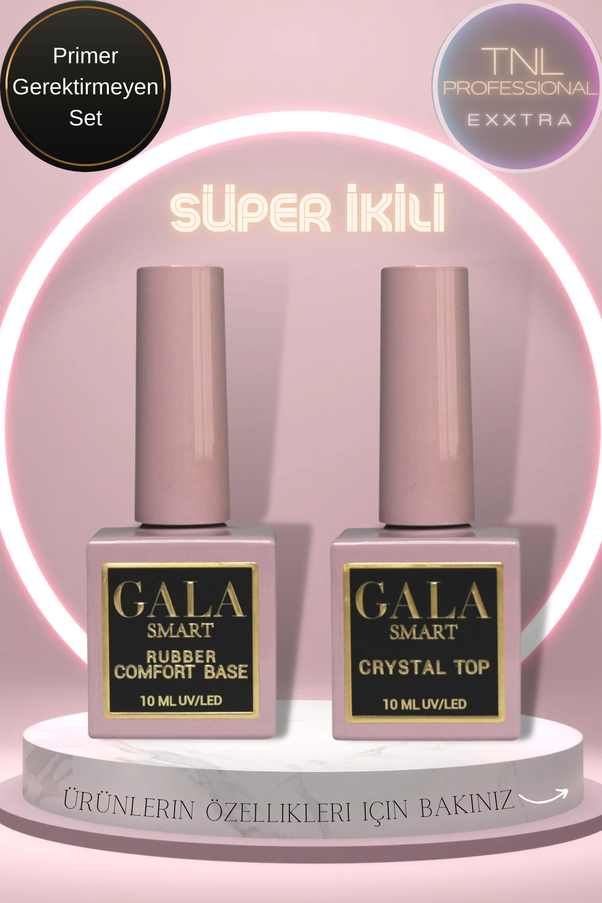 tnl professional Set Rubber Base Coat Parlak Crystal Top Coat Gala Smart Kalıcı Oje Protez Tırnak Jel Tırnak Seti