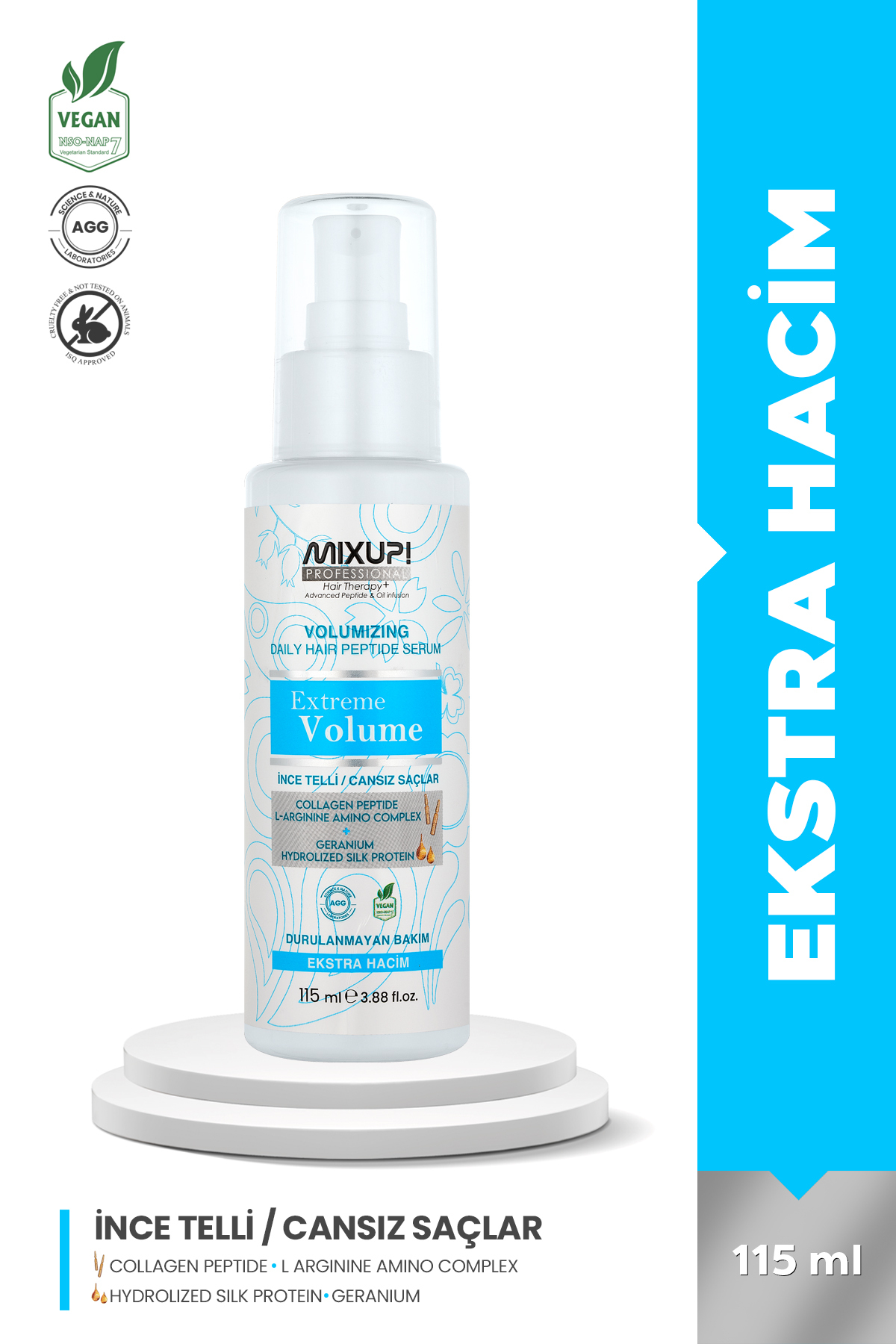 Mixup İnce Telli Saçlar için Hacim Veren Kolajen Peptit, L-Argınıne Amıno Komplek Serum 115 ML