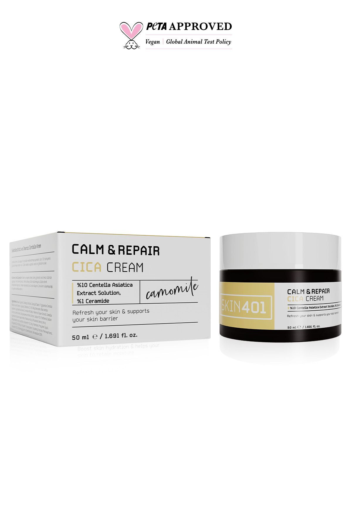 Skin401 Cica Centella Bariyer Onarıcı ve Yıpranmış Ciltler Için Yatıştırıcı Bakım Krem 50ml (SU BAZLI)