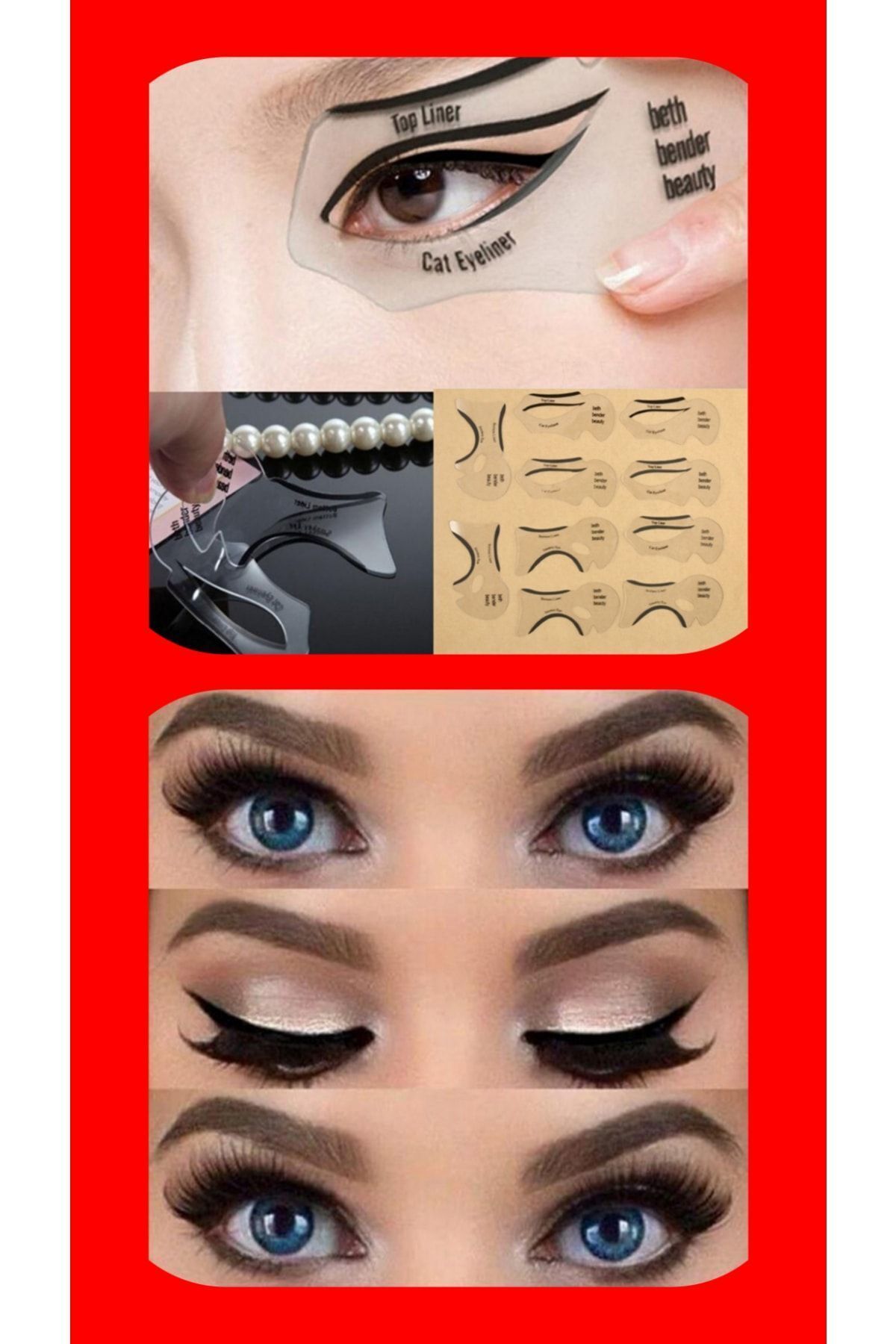Beauty Box Kolay Eyeliner Cat Eye Makeup Smokey Eyes Makyajı Şablon Kart Kalıp Stencil Sağ Sol 10 Parça Set