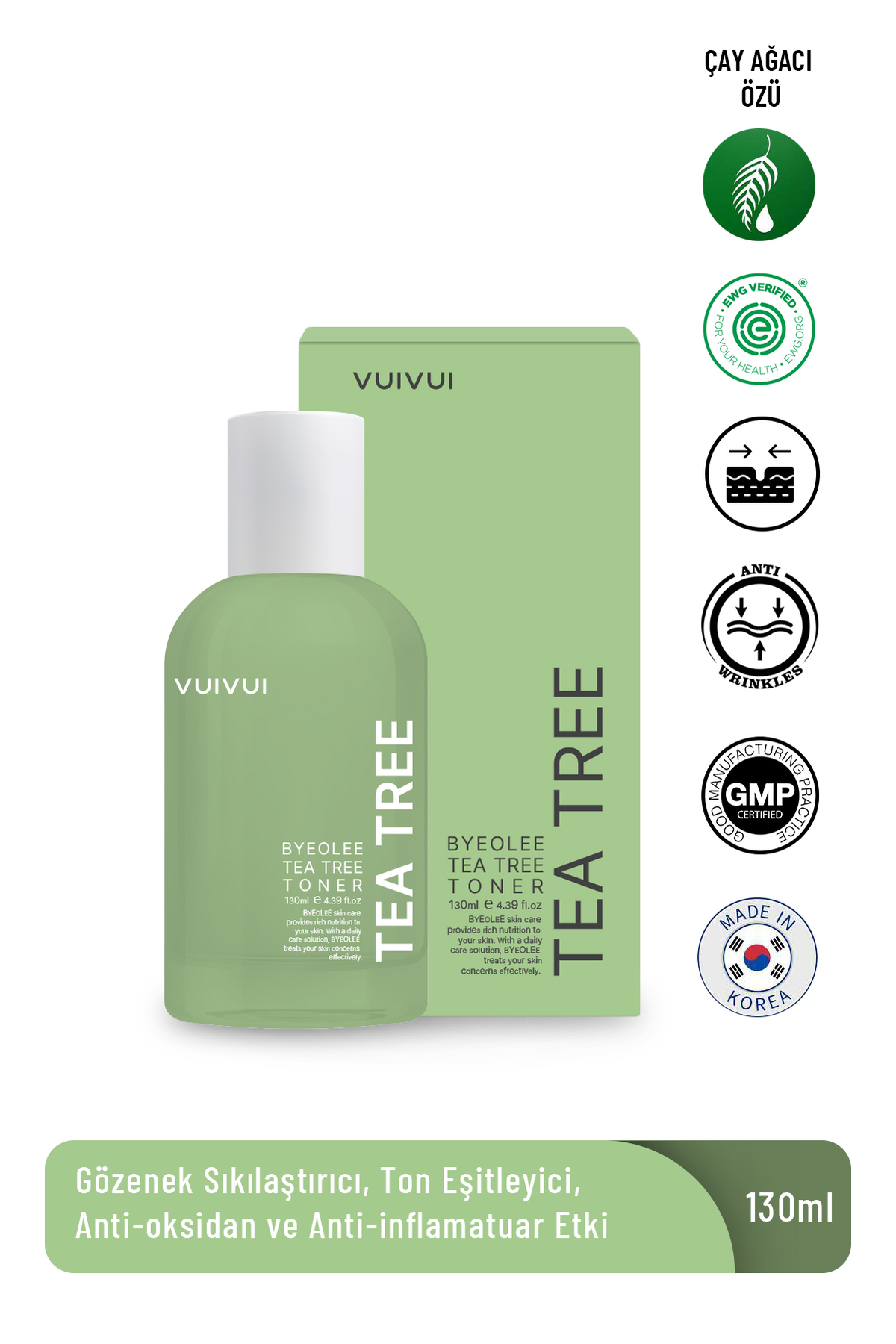 byeolee Çay Ağacı Özü Kore Tonik Gözenek Sıkılaştırıcı Akne Karşıtı Yağ Dengeleyici Arındırıcı 130 ml
