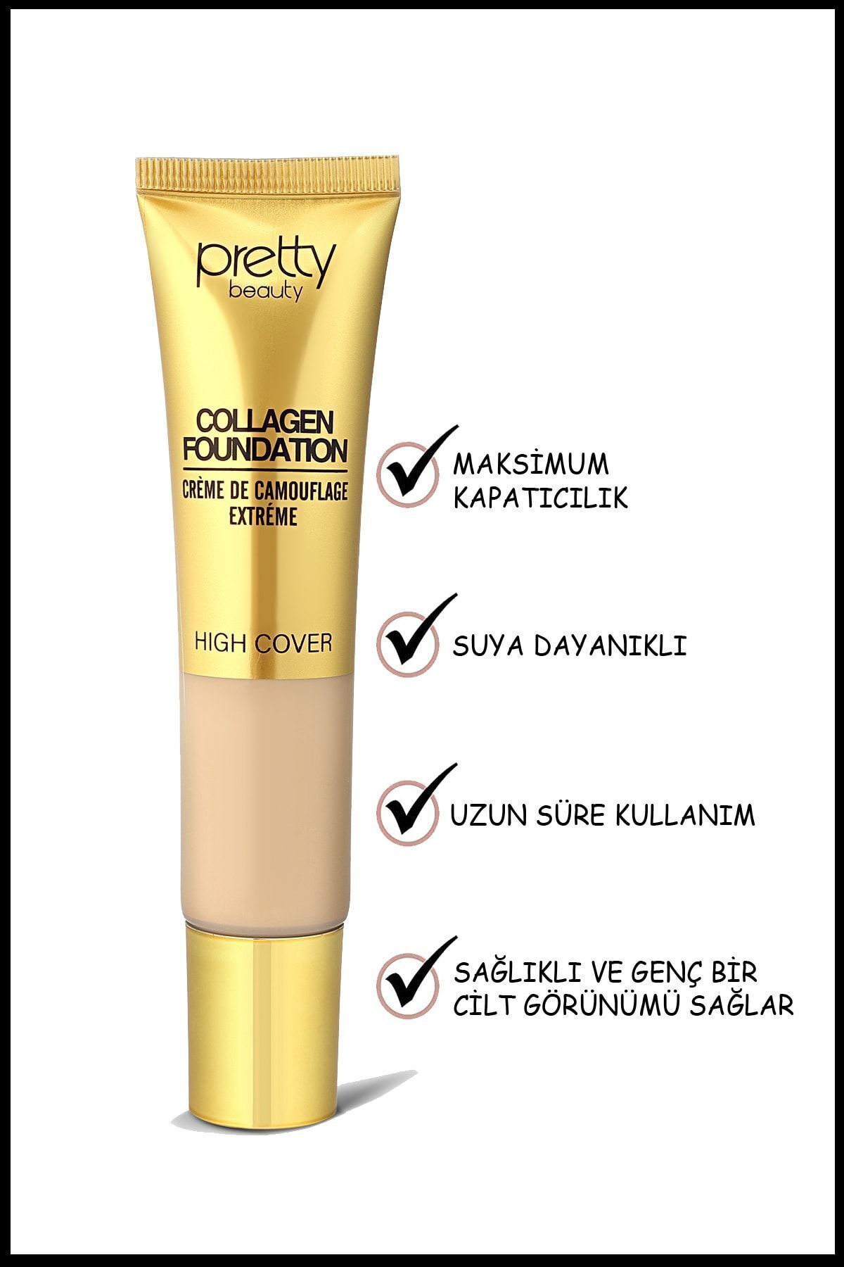 Pretty Beauty High Cover Yüksek Kapatıcı Etkili Collagen Fondöten No:3