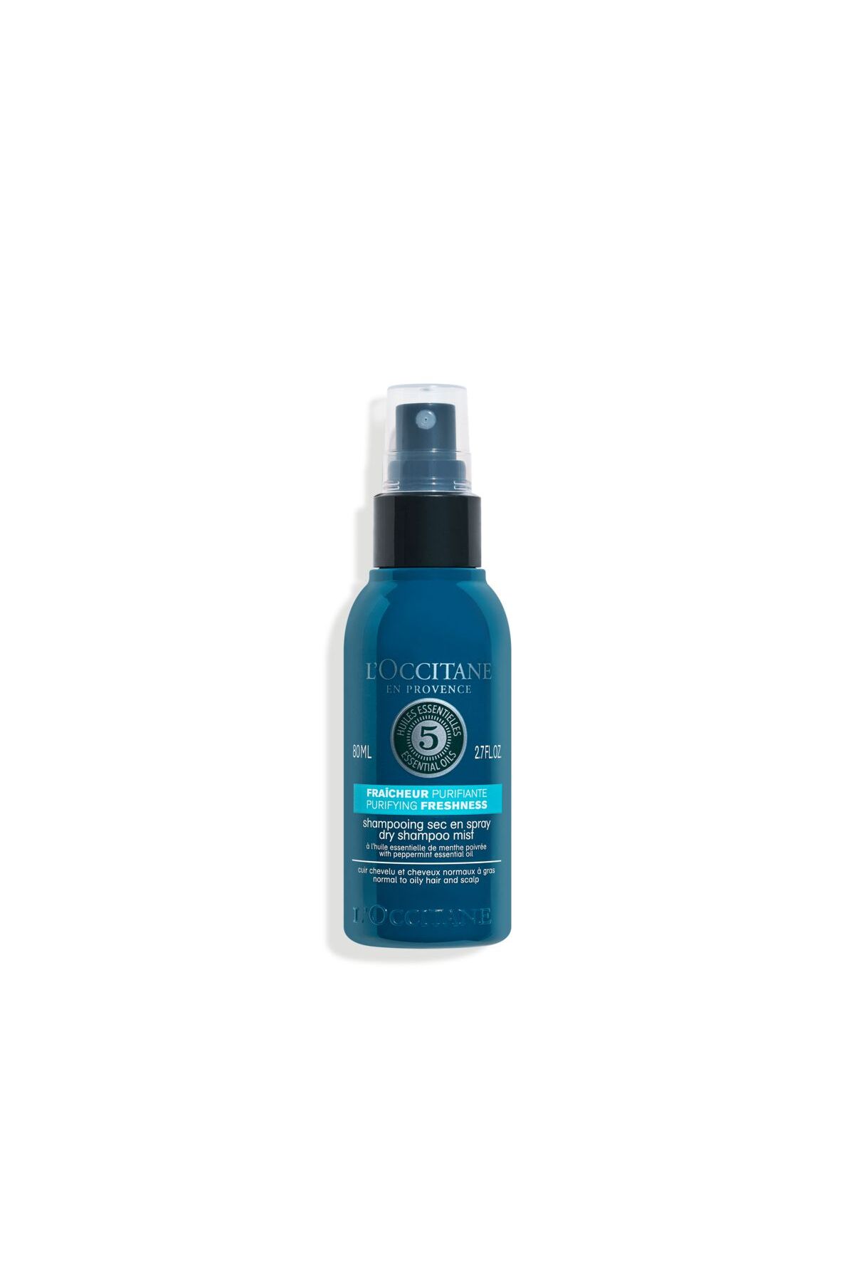 L'Occitane Arındırıcı ve Canlandırıcı Kuru Şampuan, Nane Yağı, Bitkisel Sirke ve Silika Pudrası İçeren, 80 ml