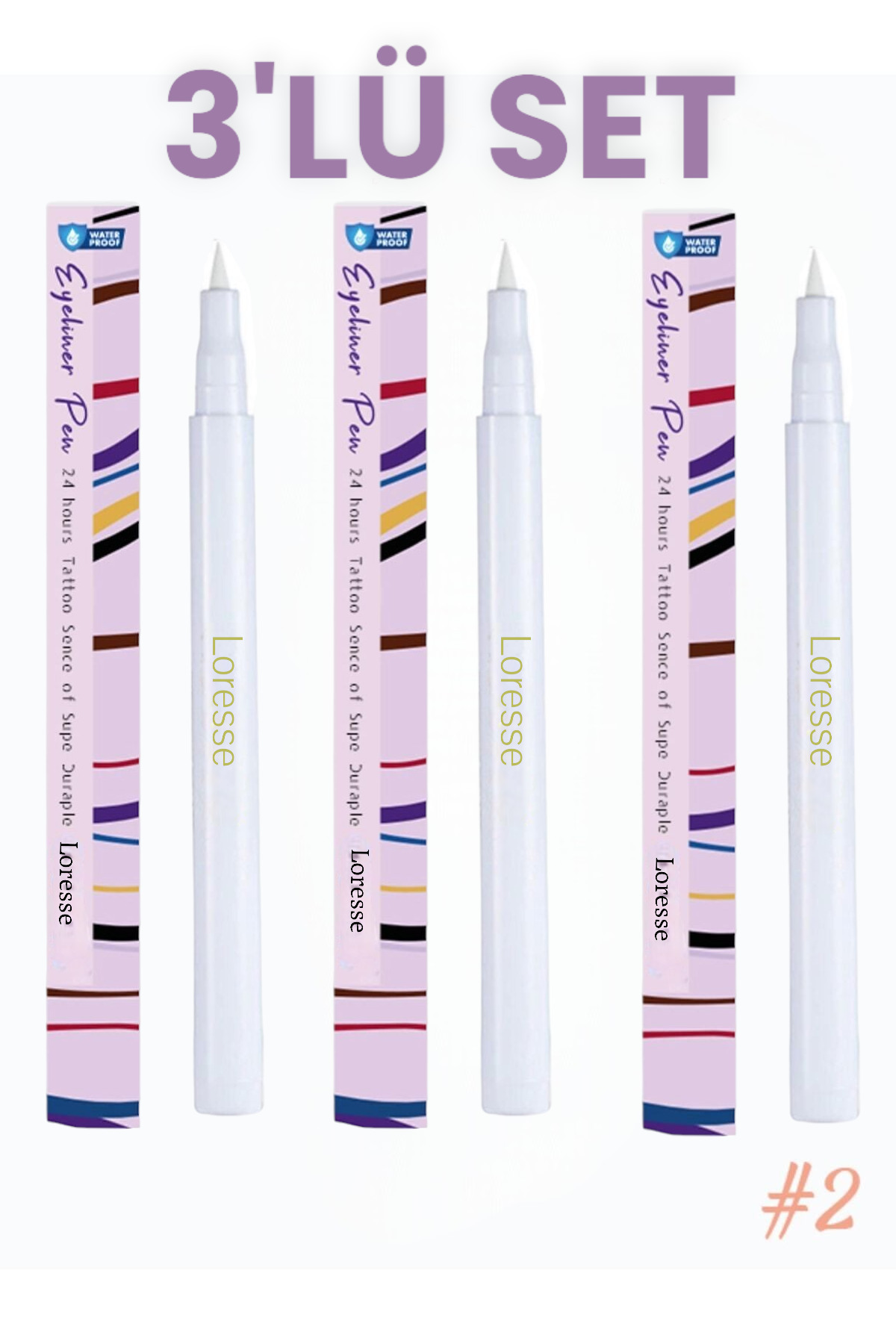 Loresse Beyaz Eyeliner, Likit Kalem Eyeliner, Suya Dayanıklı, Yoğun Pigmentli ( 3'LÜ AVANTAJLI SET )