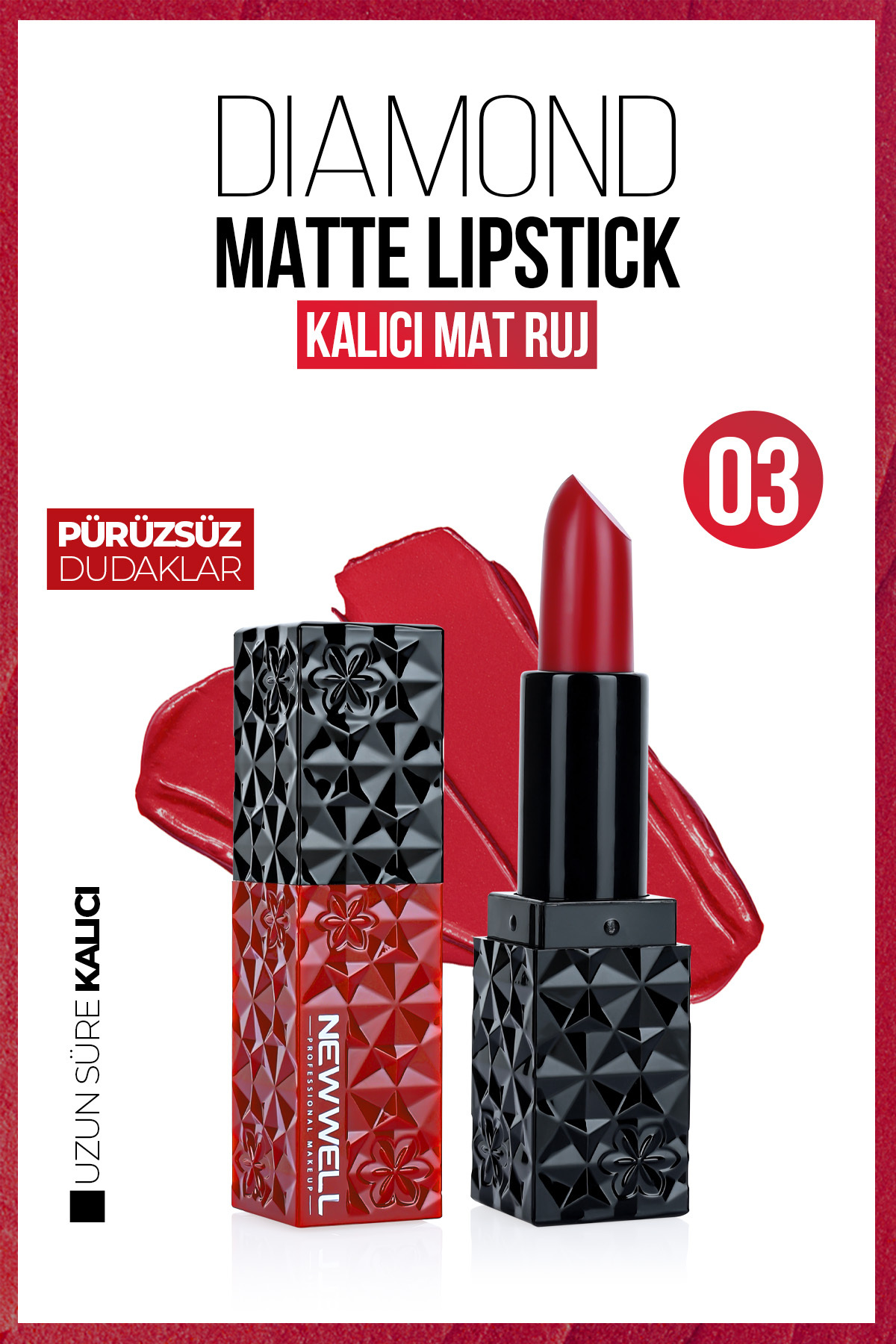New Well Diamond Matte Lipstick 03 Gün Boyu Kalıcı