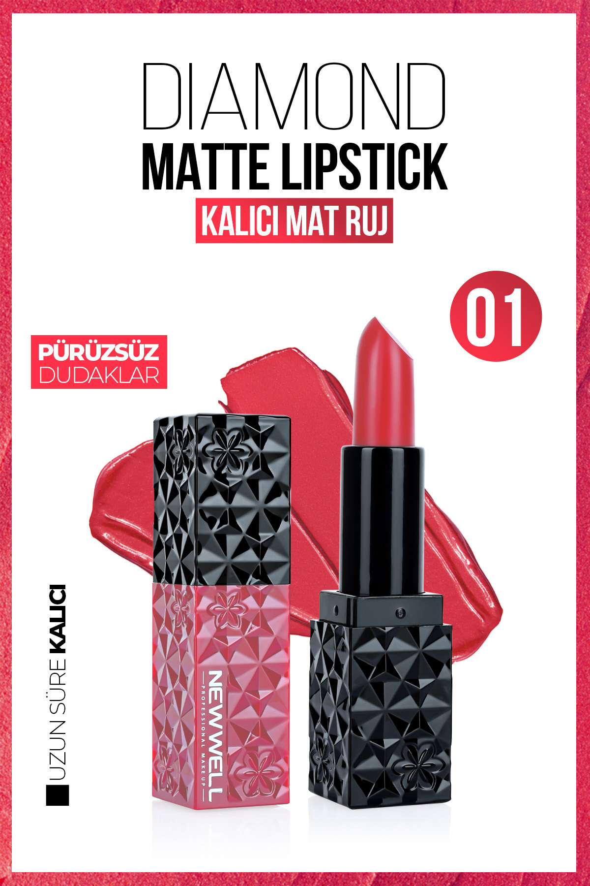 New Well Diamond Matte Lipstick 01 Gün Boyu Kalıcı