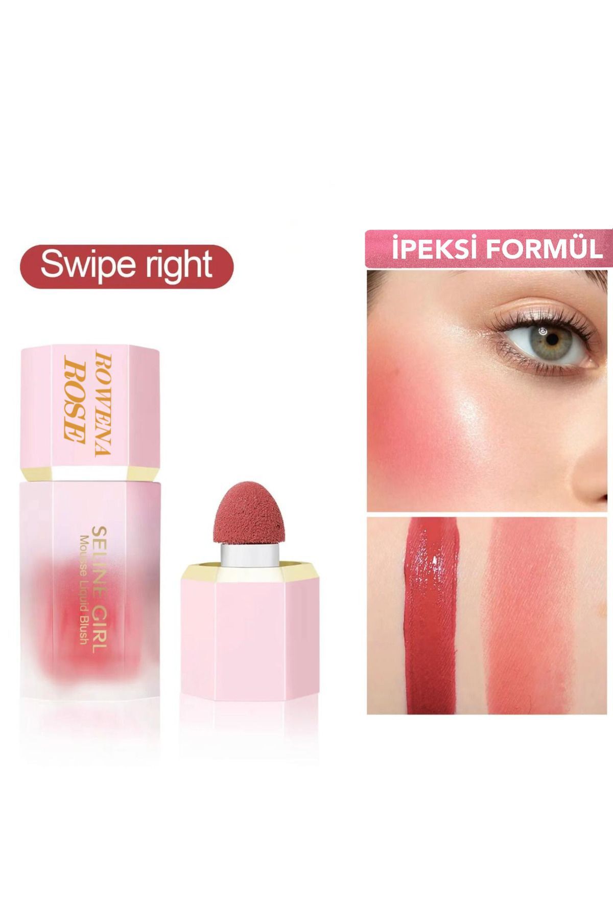 ROWENAROSE Yoğun Pigmentli Likit Allık (Swipe Rıght) Doğal Görünüm