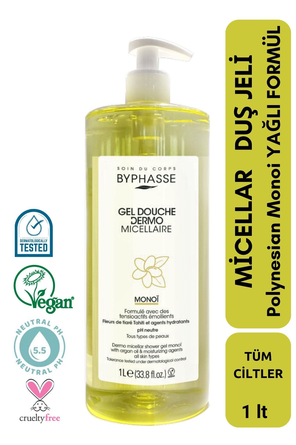 BYPHASSE Dermo Micellar Monoi Oil Duş Jeli Tüm Ciltler İçin 1000ml