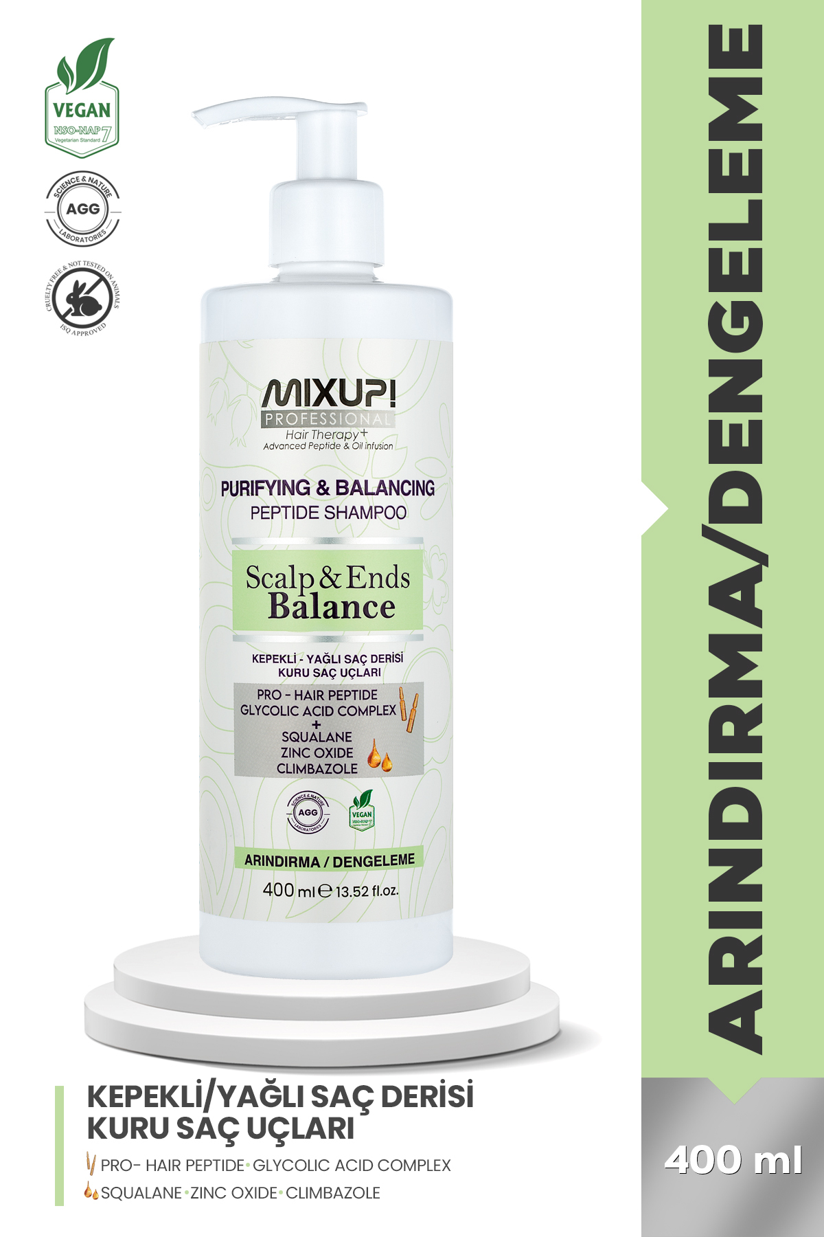 Mixup Kepekli ve Yağlı Saçlar için Sebum Dengeleyici ProHair Peptit,Glikolik Asit Kompleksi Şampuan 400 Ml