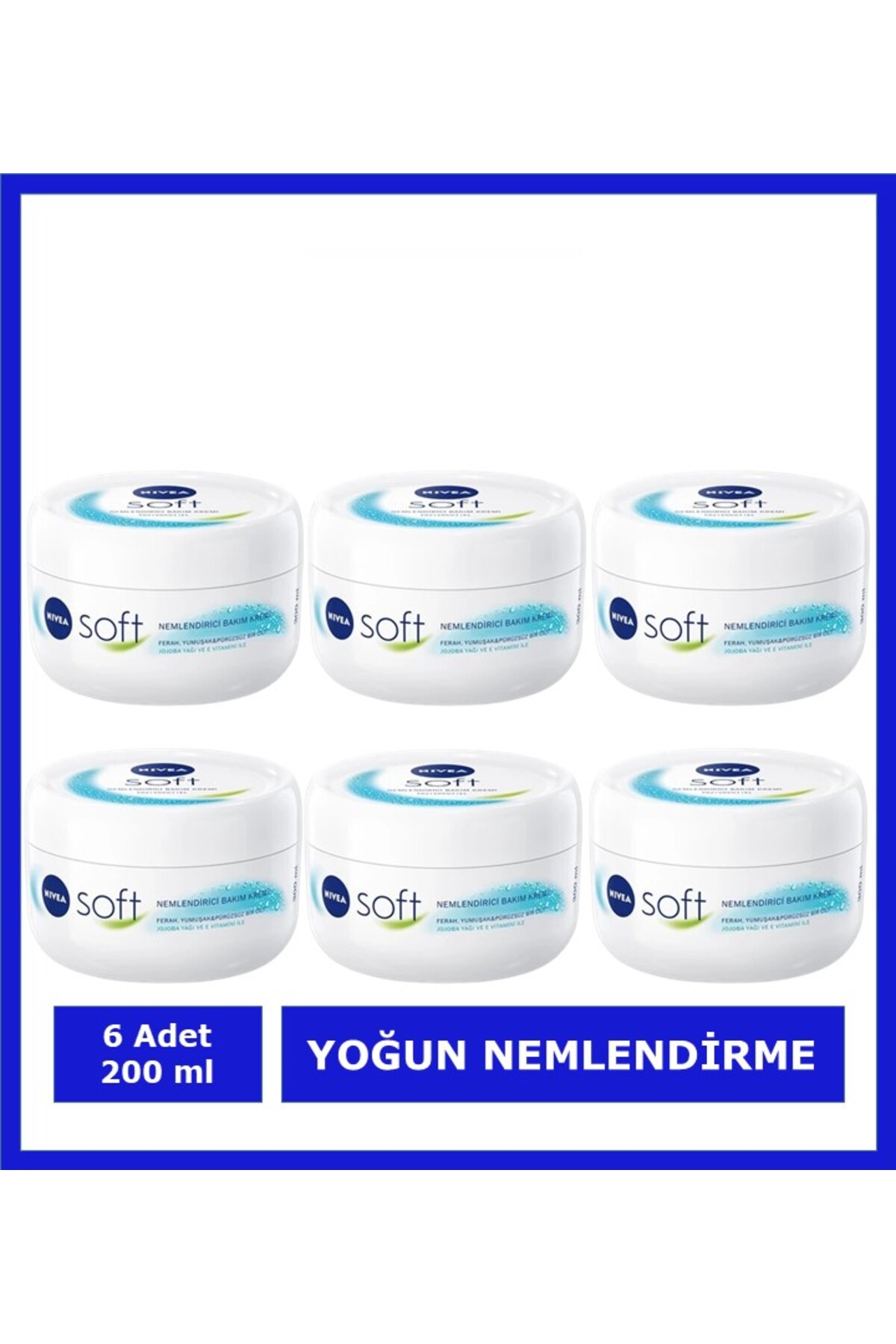 NIVEA Nemlendirici Soft Bakım Kremi , El Yüz Vücut, Besleyici, Jojoba Yağı, E Vitamini 200 ml * 6 ADET
