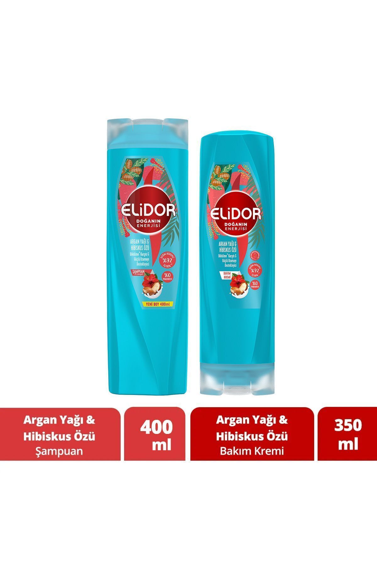 Elidor Doğanın Enerjisi Saç Bakım Şampuanı Argan Yağı Ve Hibiskus Özü 400 ml Bakım Kremi 350 ml