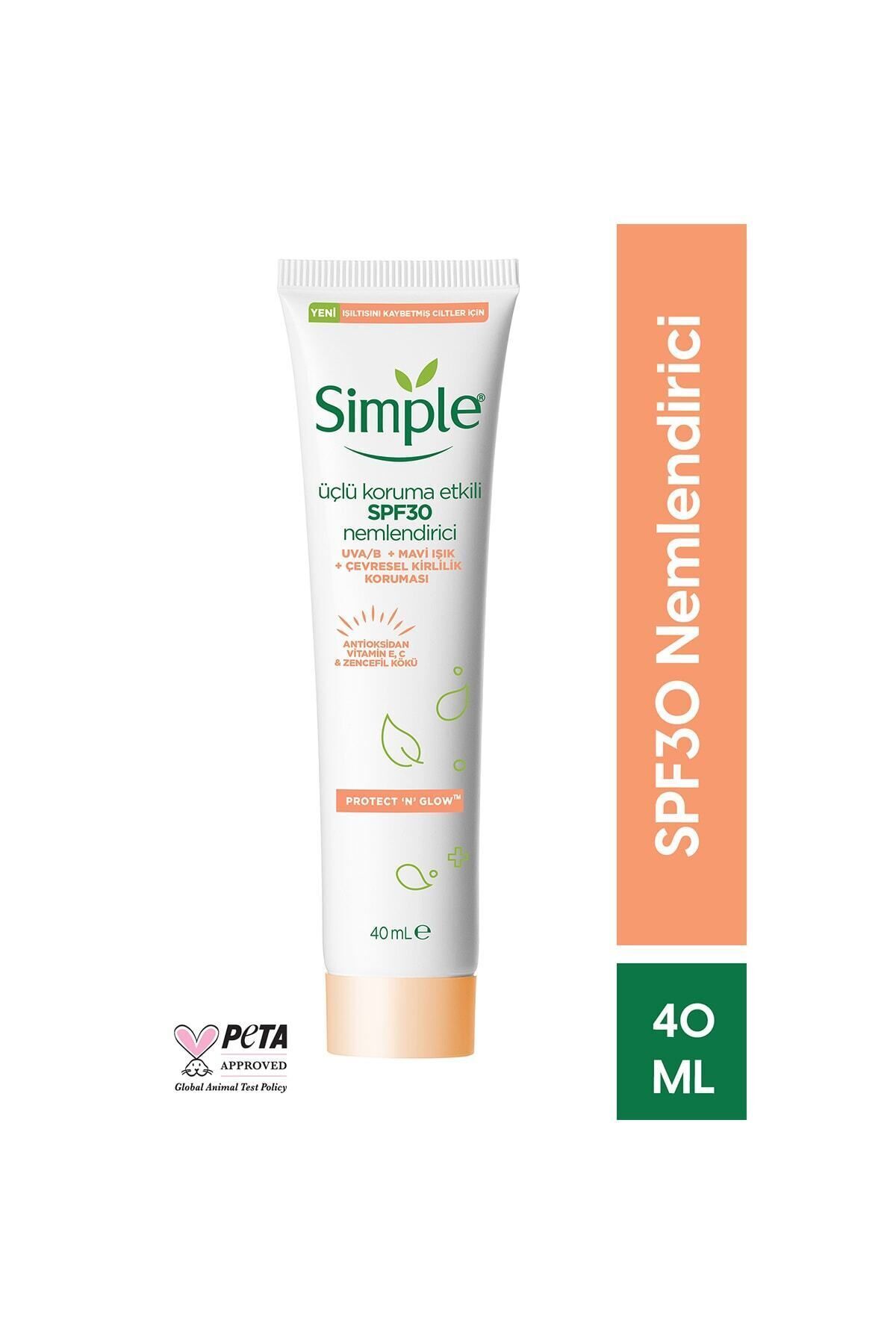 Simple Protect 'n' Glow Üçlü Koruma Etkili Spf30 Nemlendirici Işıltısını Kaybetmiş Ciltlere 40 ml