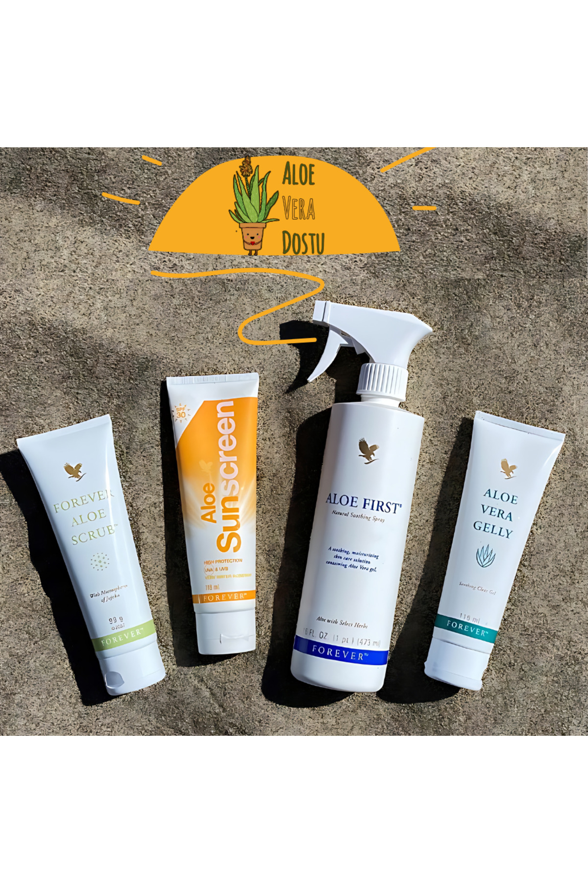 Forever Living Yaz Seti - Aloe Scrub - SunScreen - First Spray - Aloe Vera Gelly Cream - Yaz Bakım Krem Set