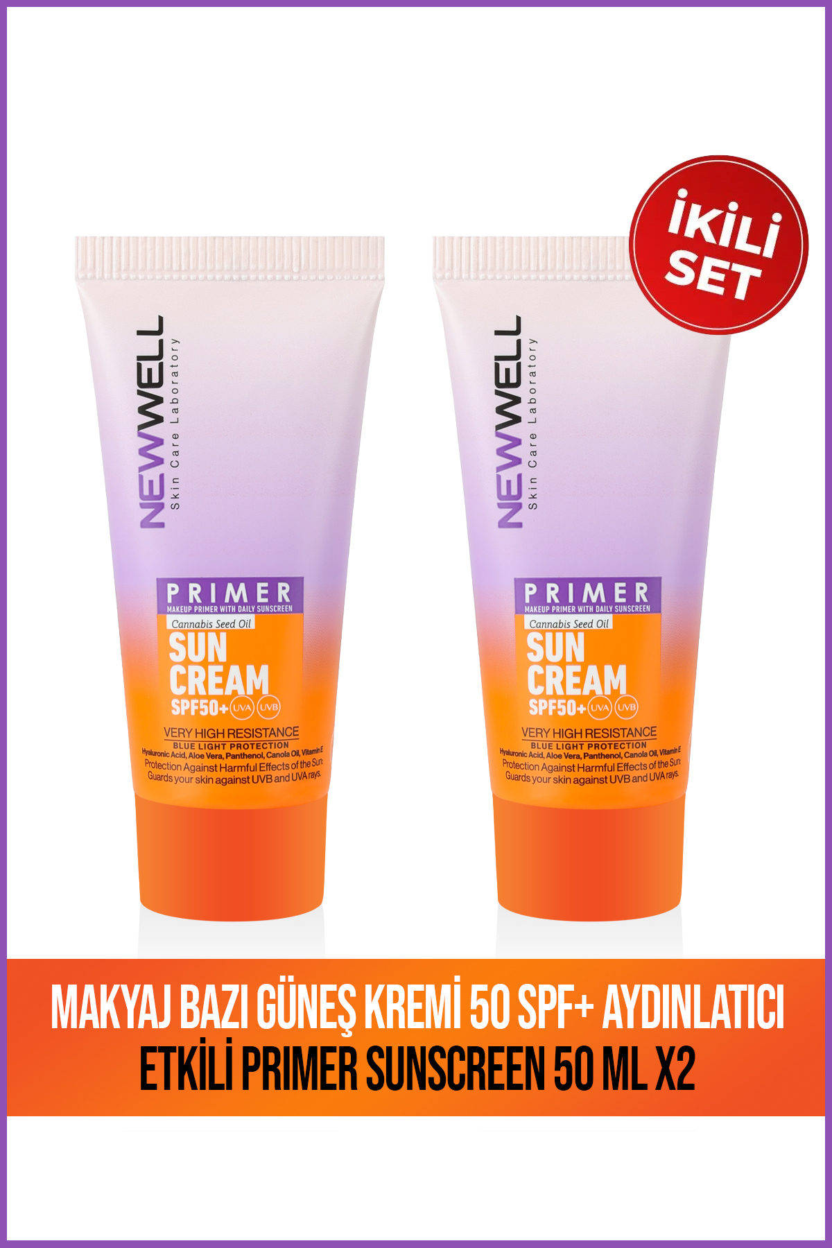 New Well 2 Adet Makyaj Bazı Güneş Kremi 50 SPF+ Aydınlatıcı Etkili Primer Sunscreen 50 ML