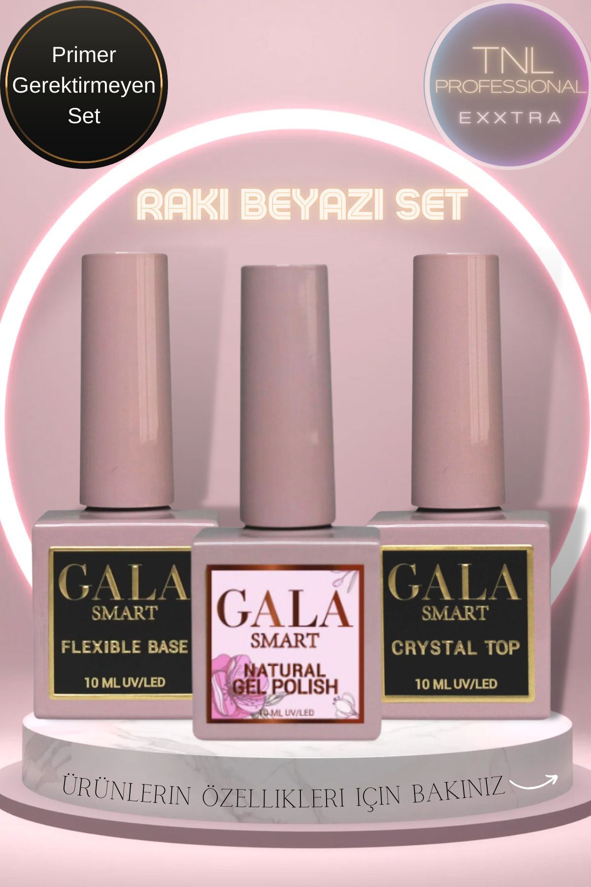tnl professional Rakı Beyazı Kalıcı Oje Güçlendirici Flexible Base Parlak Crystal Top Coat Set Tırnak Seti Gala Smart