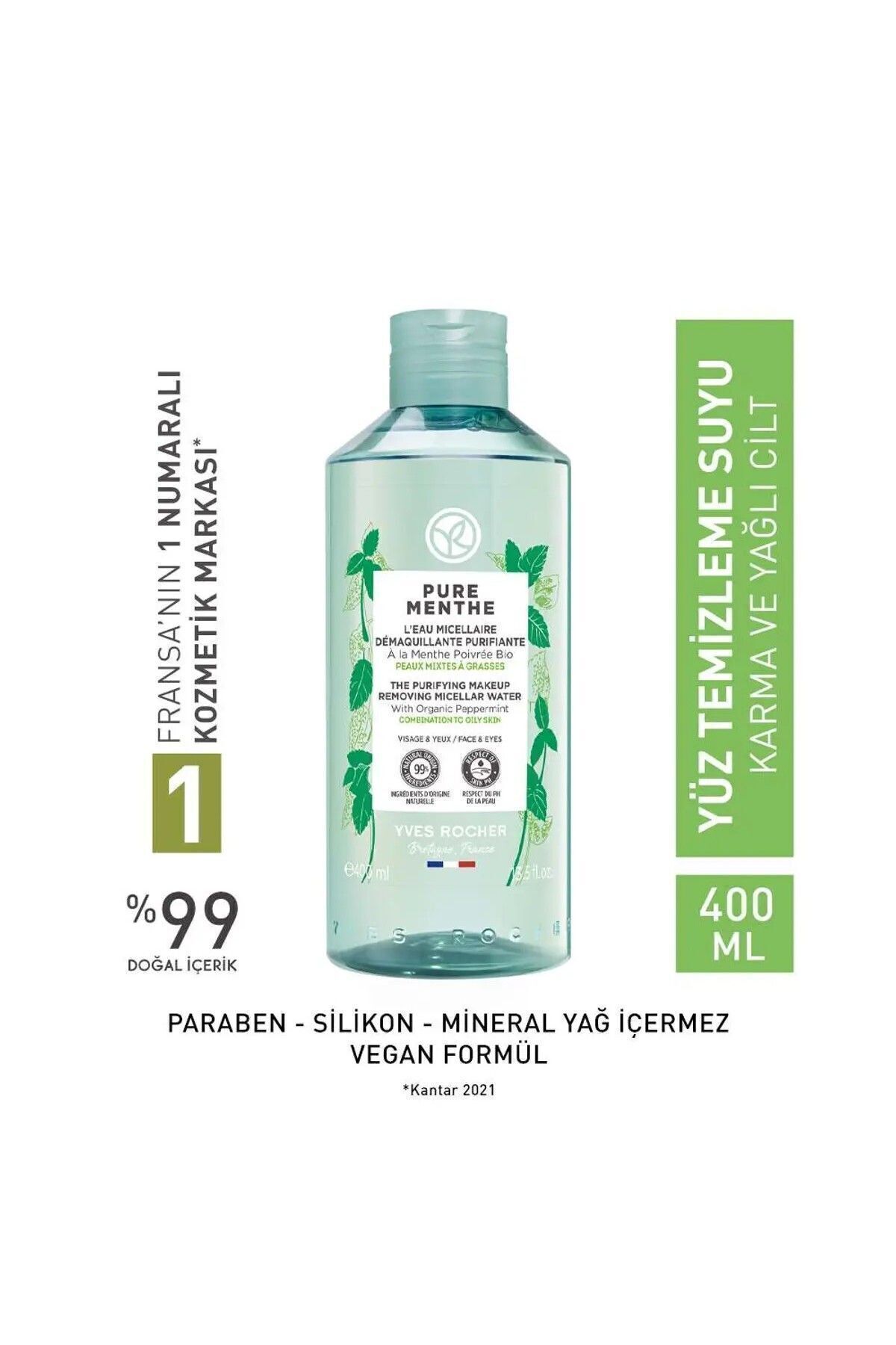 Yves Rocher Pure Menthe-Karma ve Yağlı Ciltler İçin Arındırıcı Gözenek Sıkılaştırıcı Misel Su 400ml