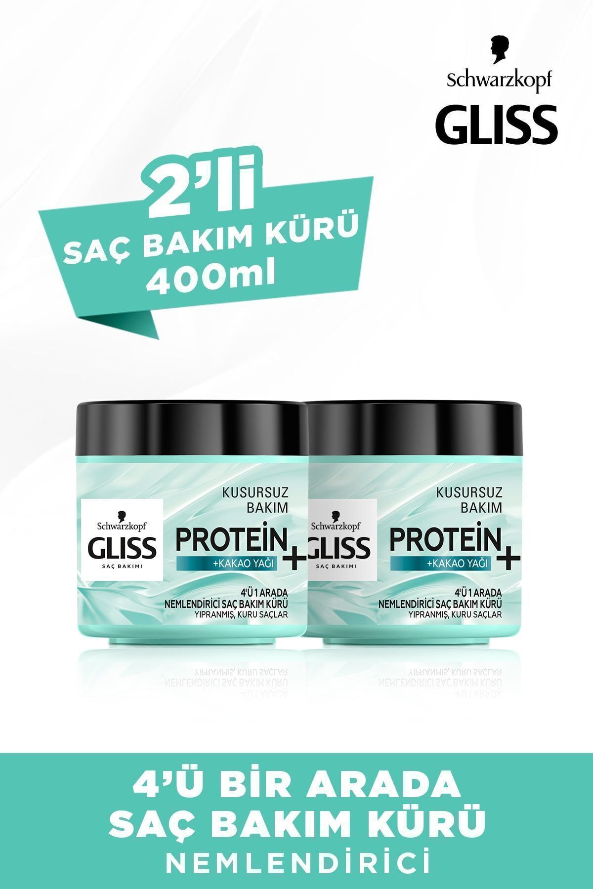 Gliss 4'ü 1 Arada Nemlendirici Saç Bakım Kürü - Kakao Yağı Ile 400 Ml X 2 Adet
