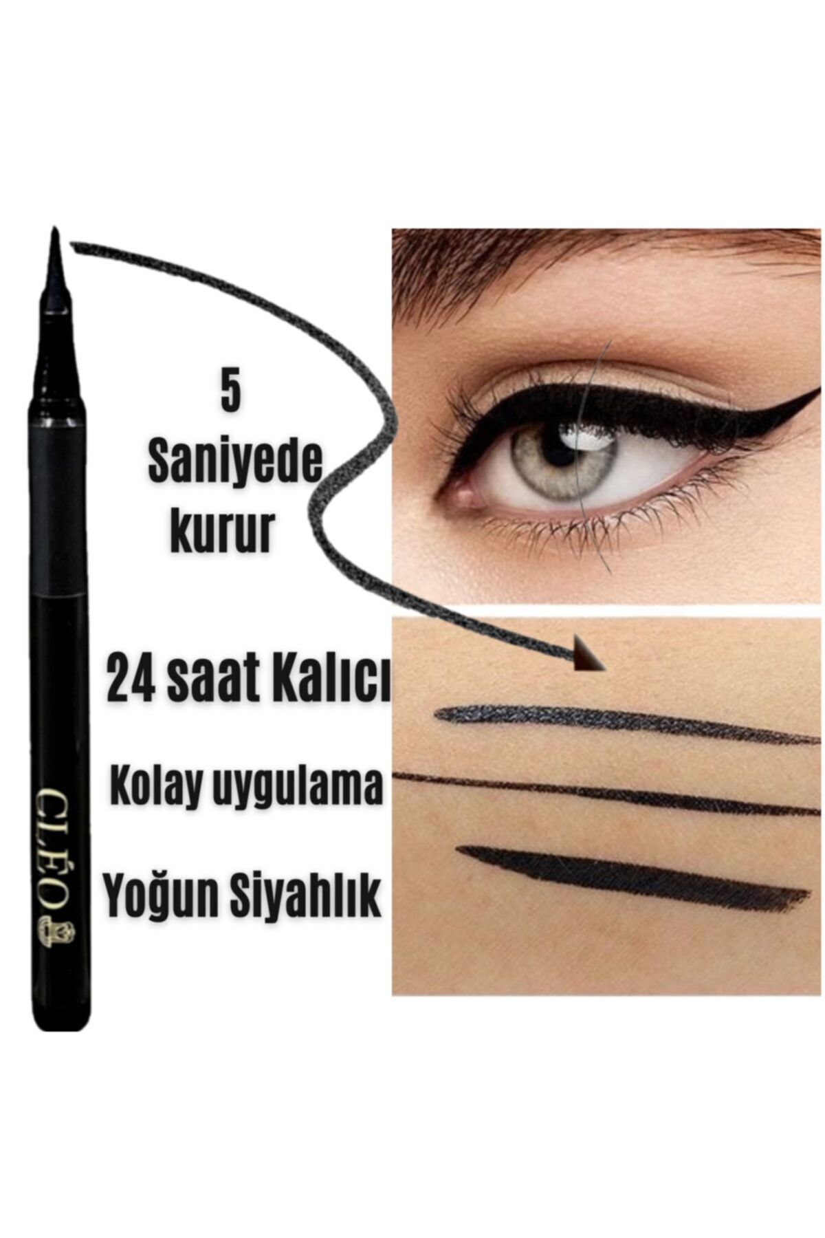 Cleo Cosmetics 24 Saat Kalıcı Ultra Black Eyeliner Pen (İNCE KEÇELİ UÇ) Siyah