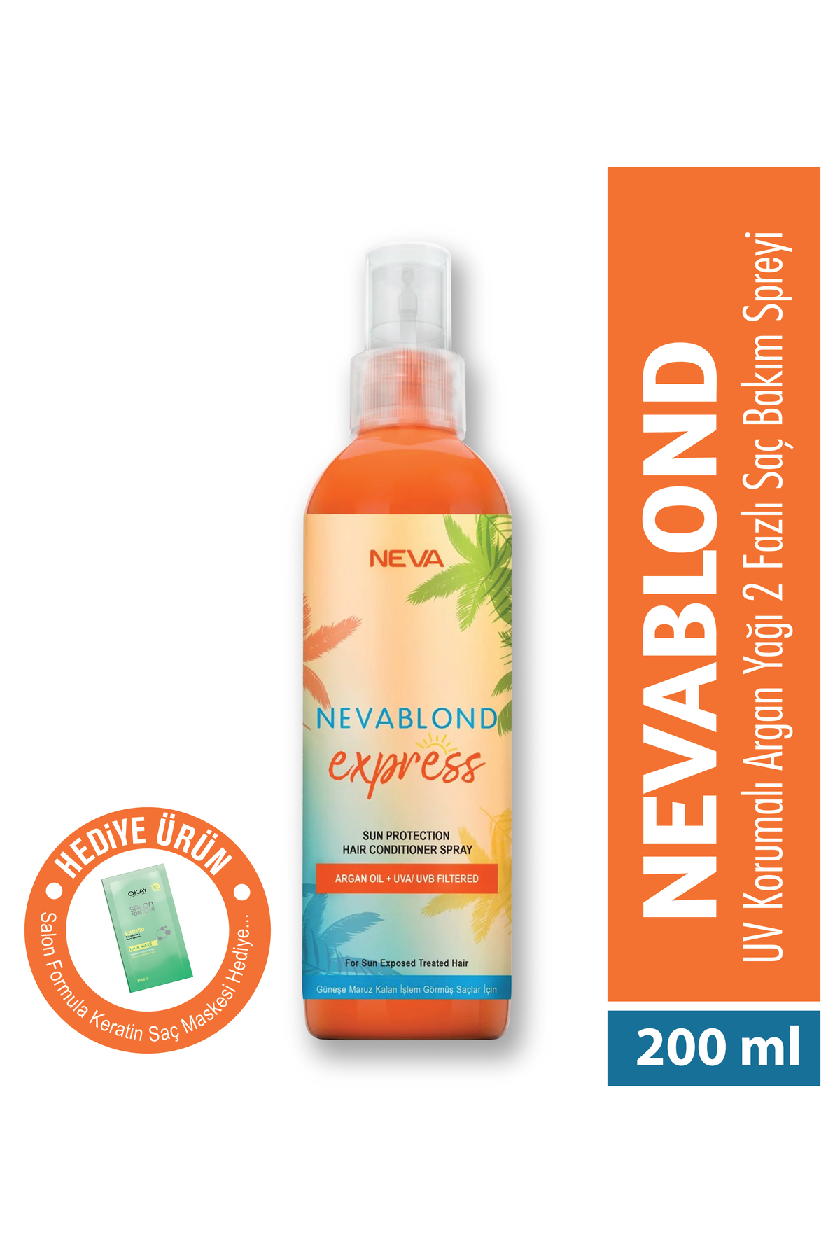 NEVA KOZMETİK Nevablond Uv Korumalı Argan Yağı 2 Fazlı Saç Bakım Spreyi 200 Ml
