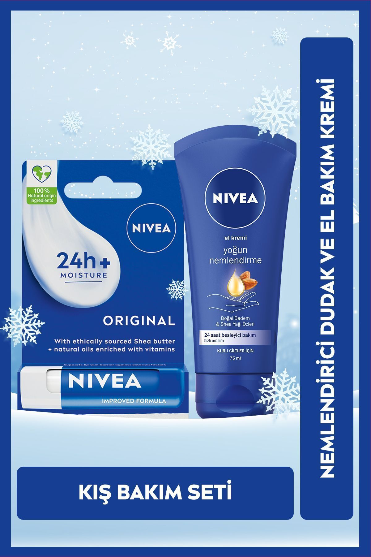 NIVEA Yoğun Nemlendirici El Bakım Kremi 75ml ve Besleyici Renksiz Dudak Kremi, Kuru ve Çatlak Dudaklar
