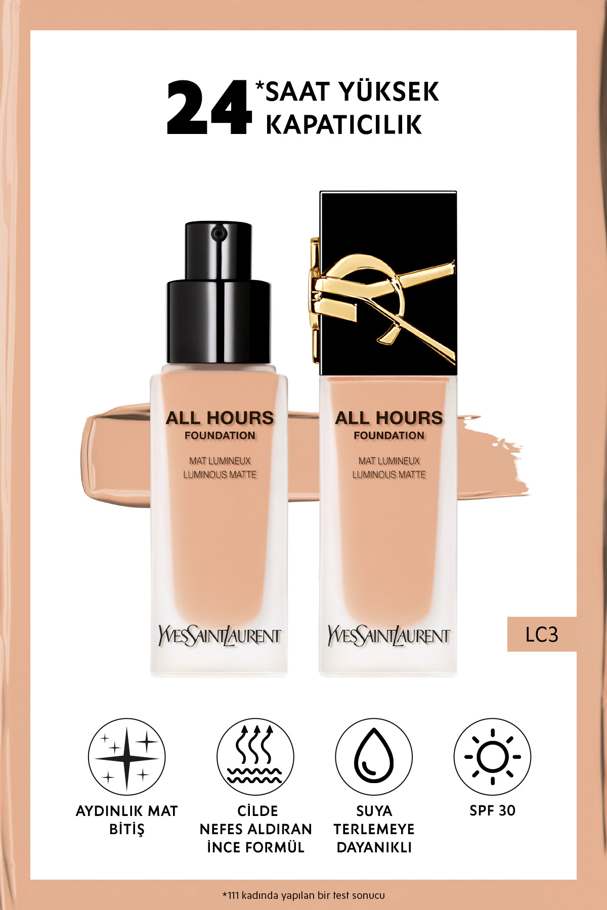 Yves Saint Laurent All Hours Tüm Gün Süren Işıltılı Mat Bitişli Fondöten Lc3 3614273593496