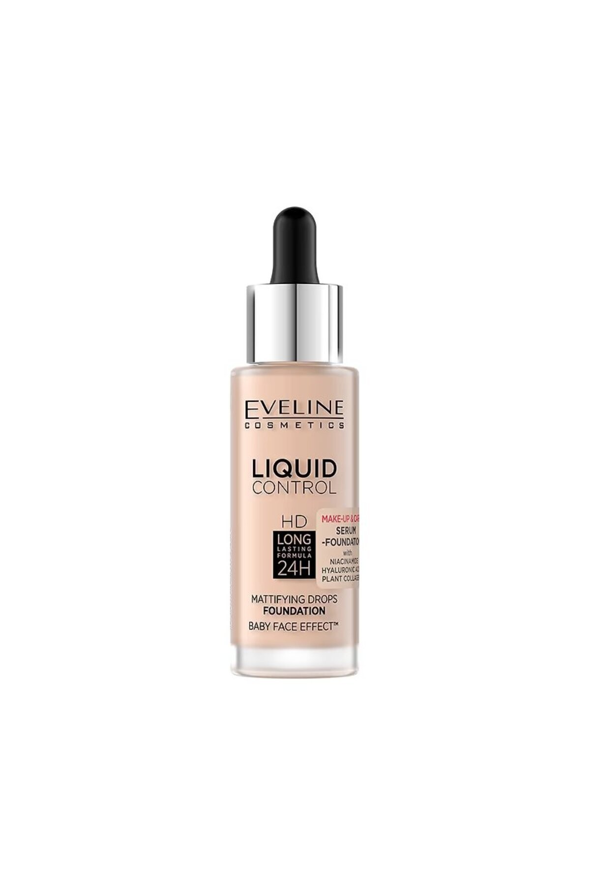 Eveline Cosmetics Liquid Control Damlalıklı Niasinamid, Vegan Kolajen içeren Fondöten