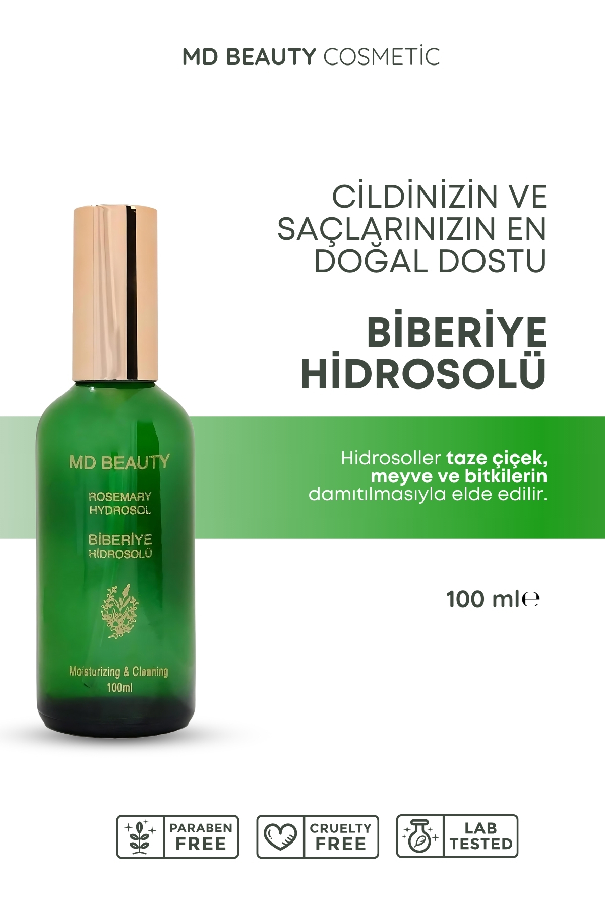 md beauty Md Biberiye Hidrosolü Dökülme Karşıtı Ve Hızlı Saç Uzatma Etkili Saf Saç Toniği 100 ml