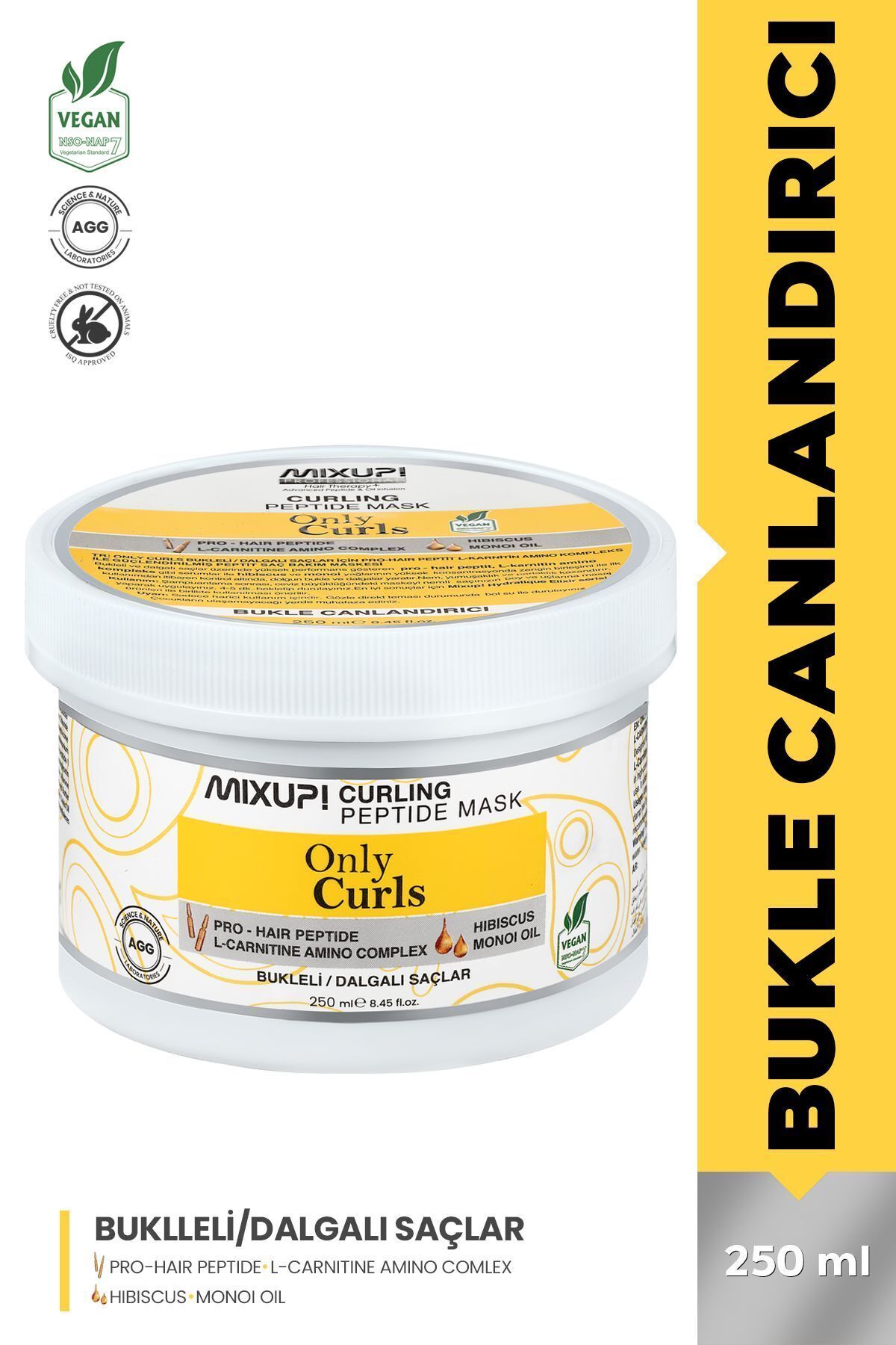 Mixup Bukleli ve Dalgalı Saçlar için Pro-Hair Peptit,L-Karnitin,Amino Kompleks Maske 250 ML