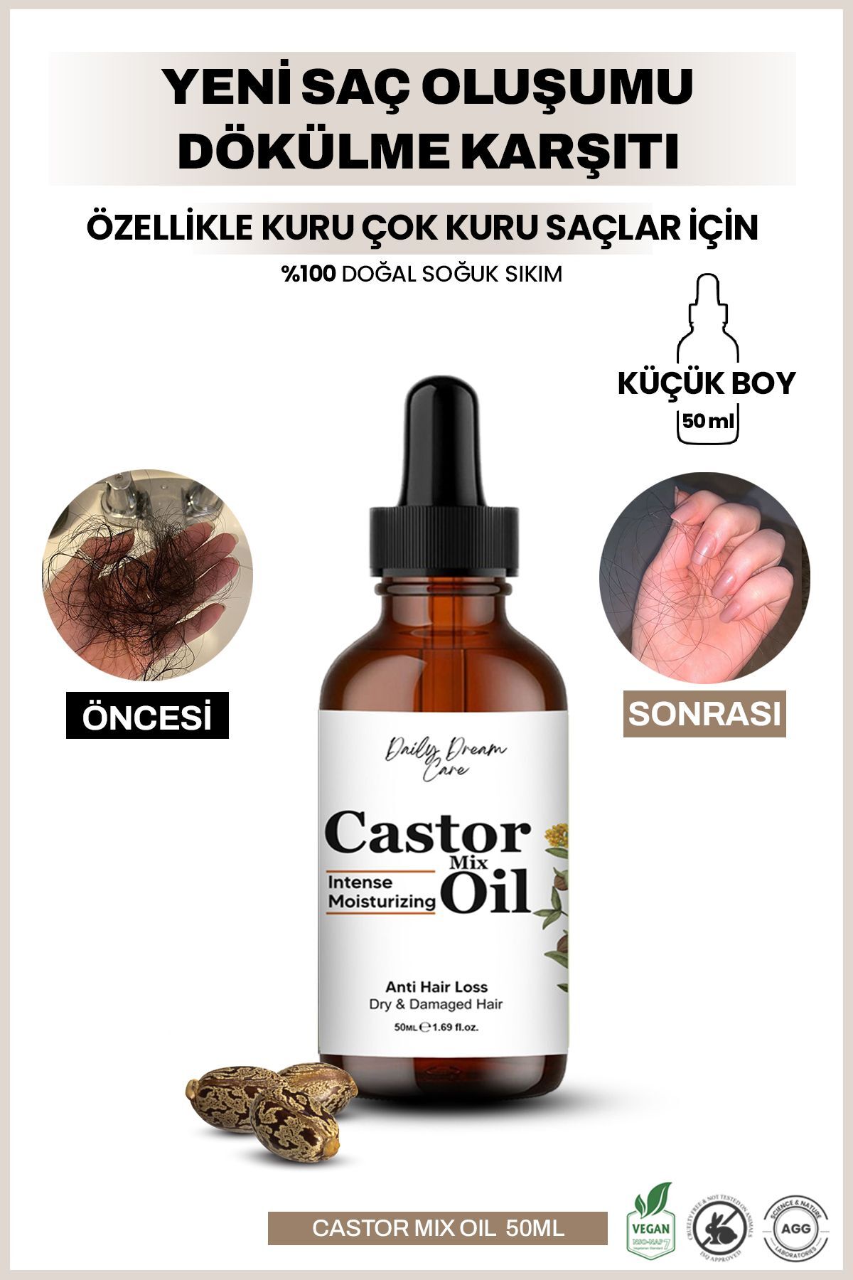 True Bee Daily Dream Series | Yoğun Nemlendirme Etkili Dökülme Karşıtı Castor Kompleks Yağ 50 ml