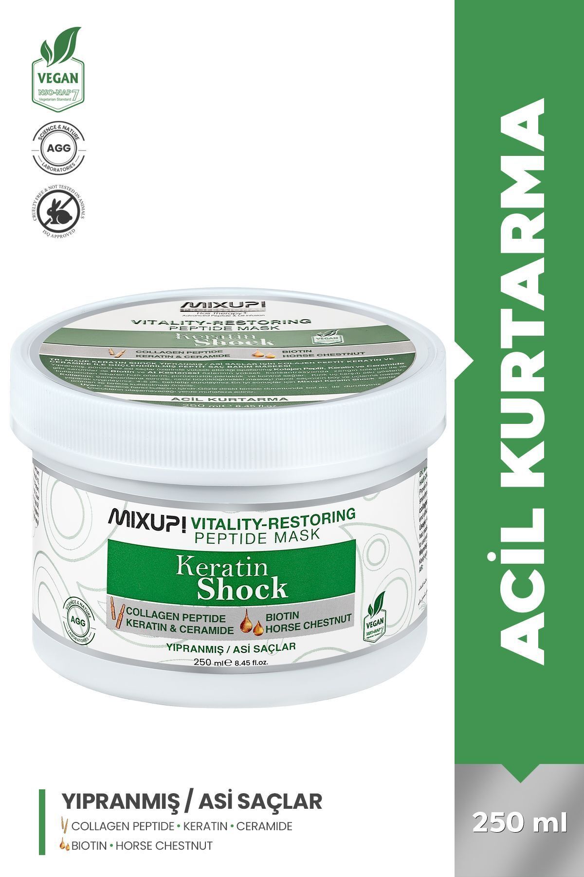 Mixup Acil Kurtarma Yıpranmış Saçlar için Kolajen,Peptit,Keratin,Ceramide Yüksek Kontrastlı Maske 250 ML