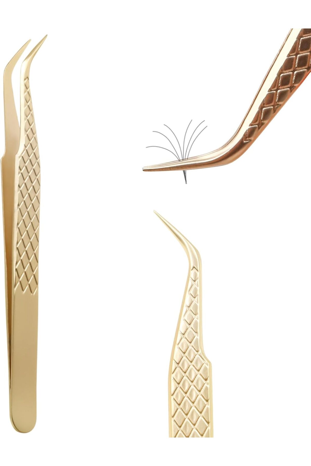 Lashlusion Gold Karga Burun Ipek Kirpik Cımbızı Paslanmaz Çelik Hafif Gövdeli Tam Kapanan Wolume Cımbız