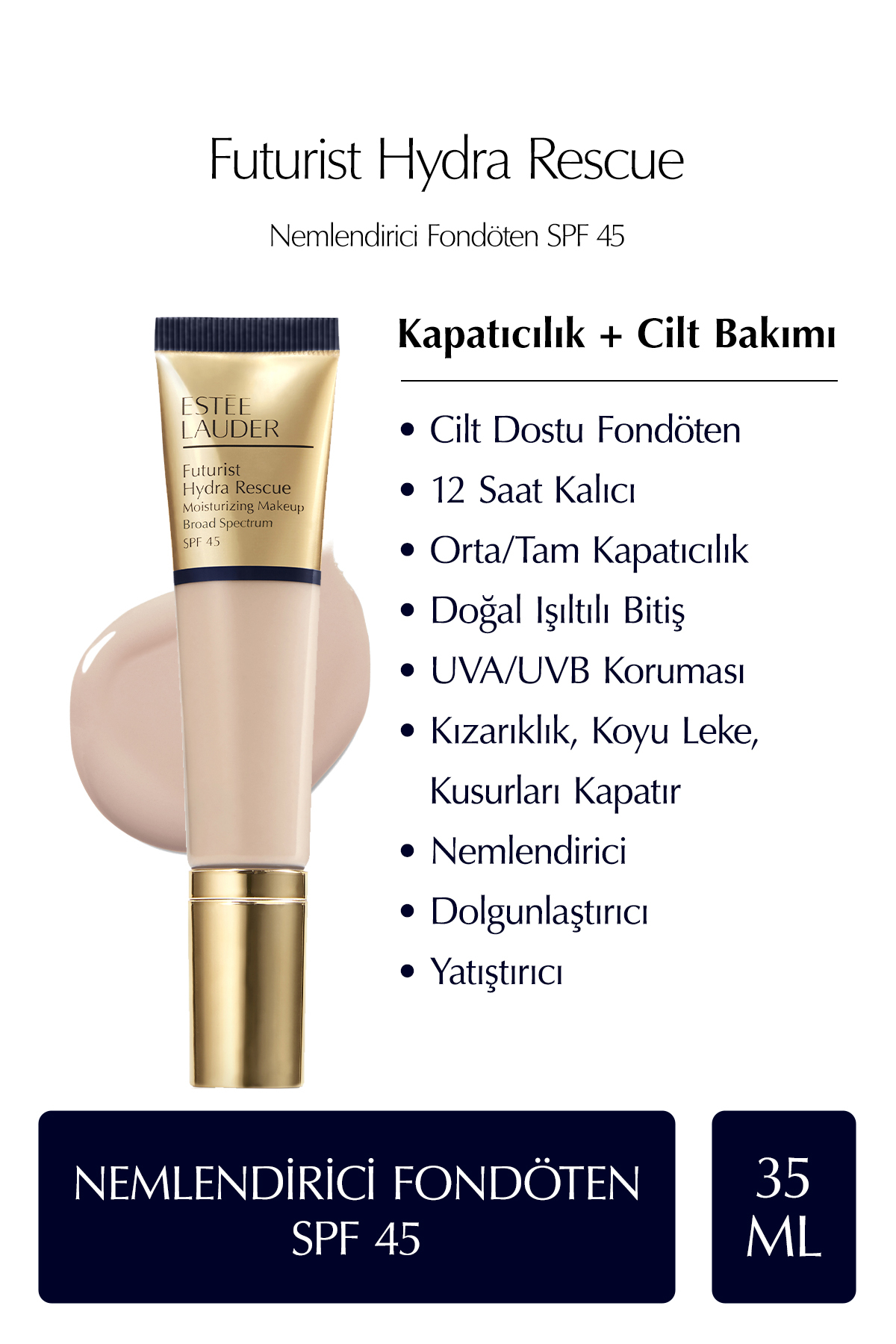 Estee Lauder Futurist Hydra Rescue SPF 45 Nemlendirici Fondöten 35ml - Renk: 1C1 Cool Bone