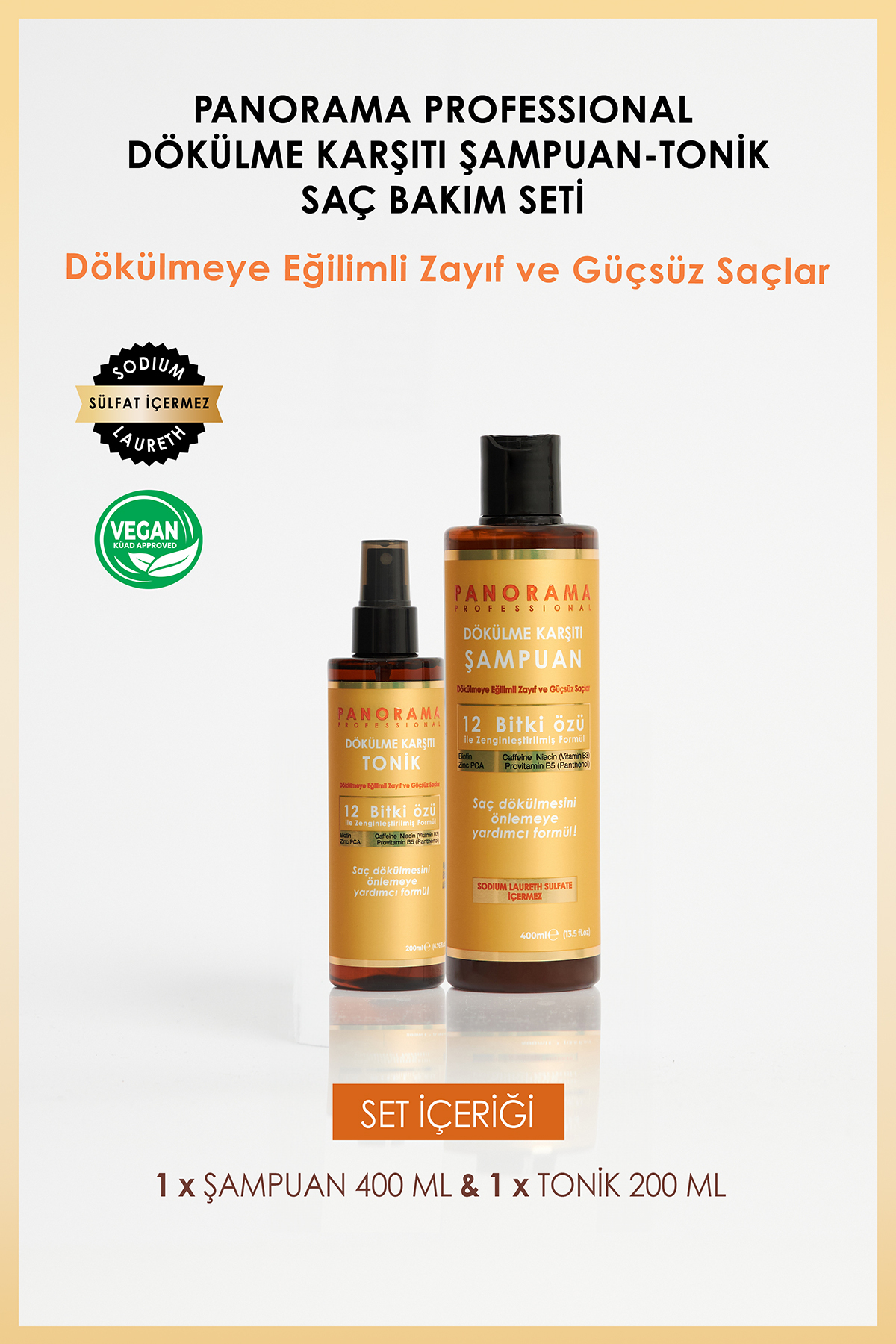 PANORAMA PROFESSIONAL Professional Dökülme Karşıtı 2'li Set 400 ml Şampuan 200 ml Saç Toniği /vegan / Sulfatsız