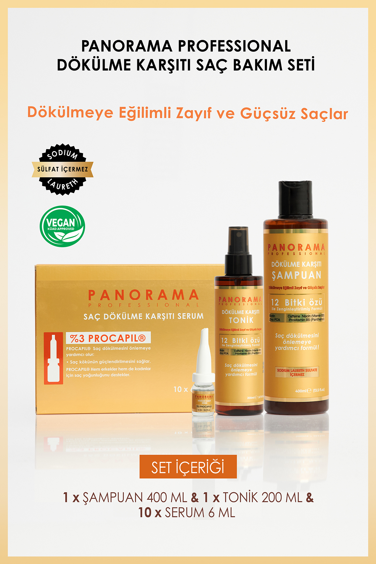 PANORAMA PROFESSIONAL Professional Dökülme Karşıtı 3'lü Set Şampuan Saç Toniği Ve Serum /vegan / Sulfatsız