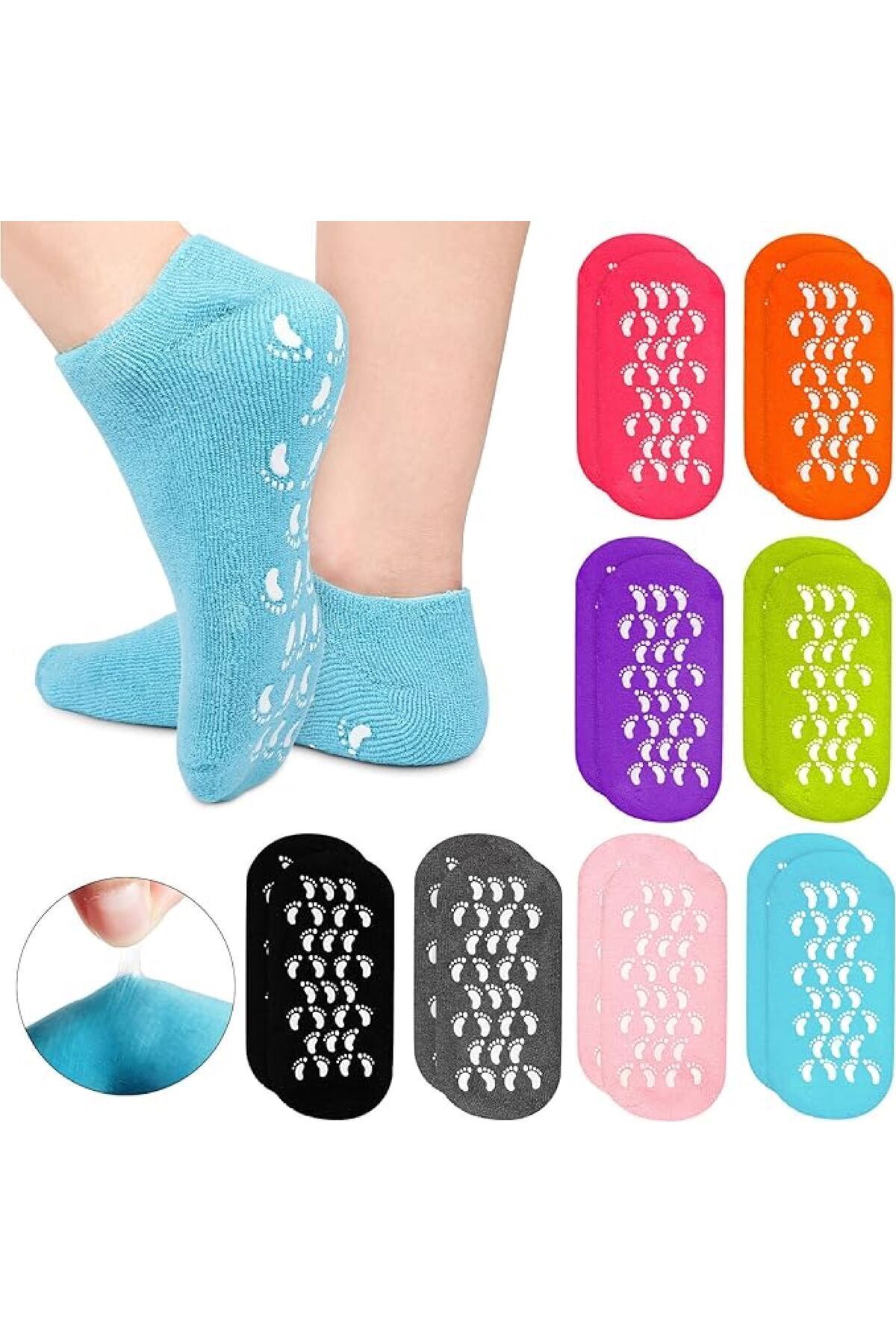 farist Ayak Nemlendirici Patik Çorap Tek Beden Full Jel Çorap Ayak Bakım renkli Spa Gel Socks 1 çift