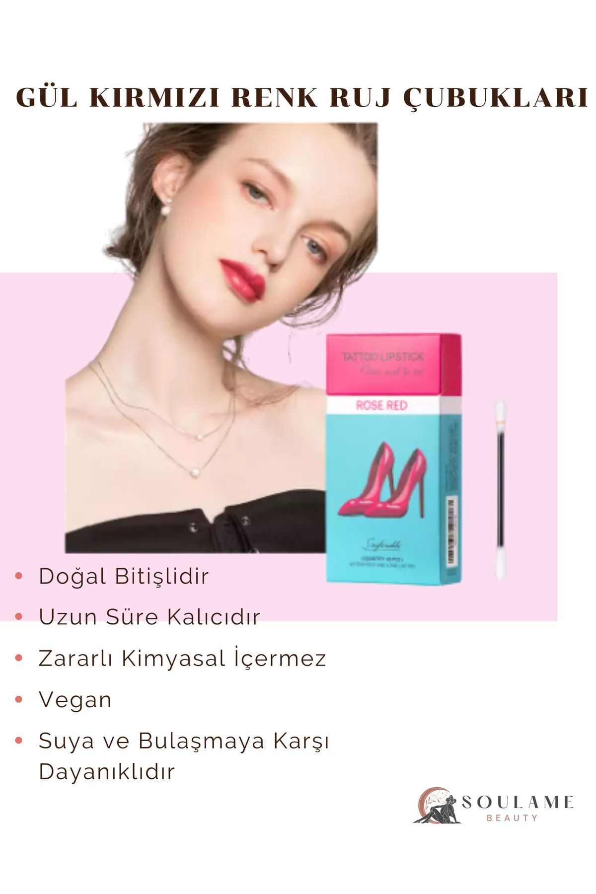 SouLame Beauty Gül Kırmızı Ruj Çubukları Tattoo Lipstick