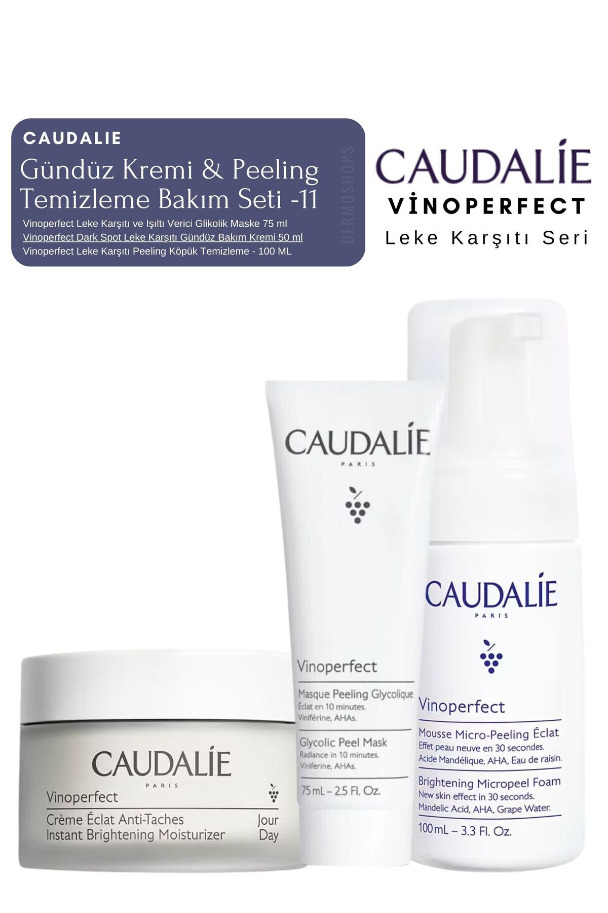 Caudalie Vinoperfect Leke Bakım Seti -11 | Gündüz& Peeling & Temizleme Köpük Orijinal Boy
