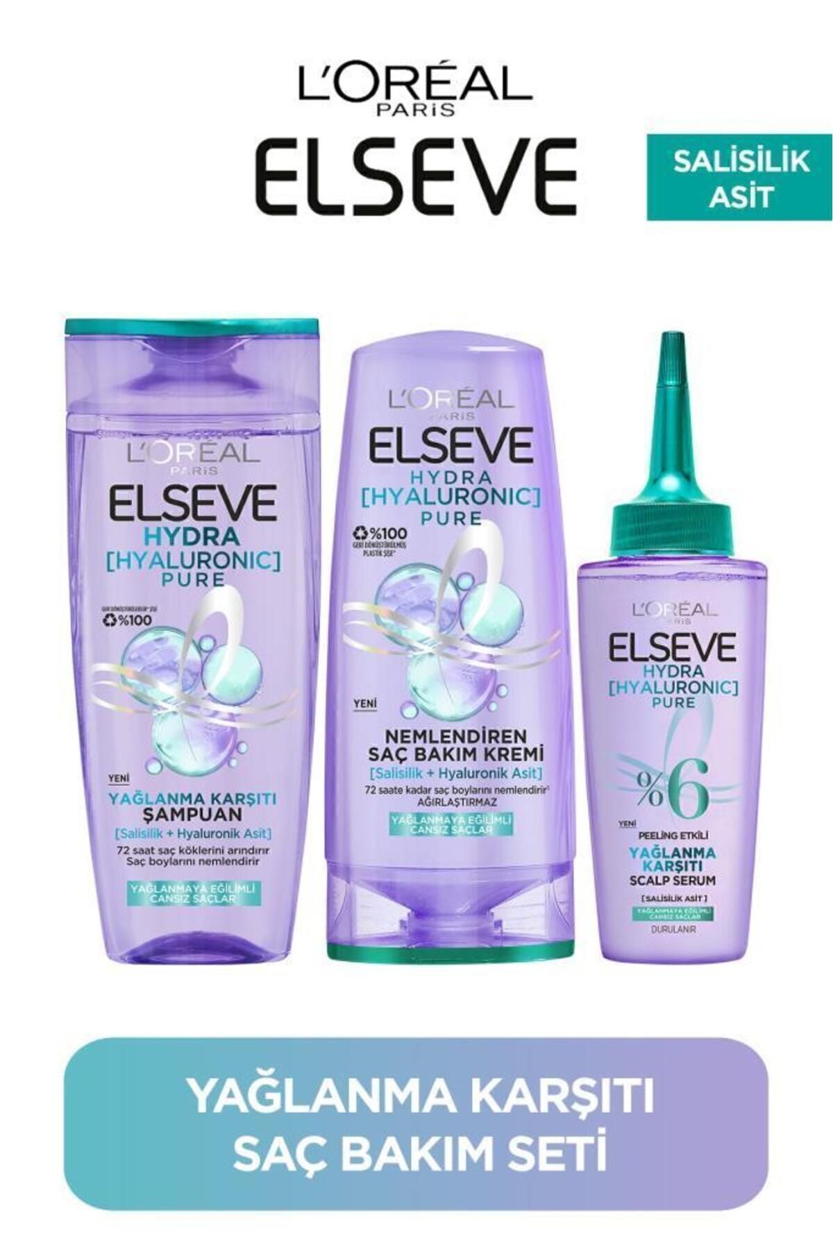 ELSEVE Hydra Pure Salisilik Asit içeren Yağlanma Karşıtı Nemlendirici 3'lü Bakım Seti