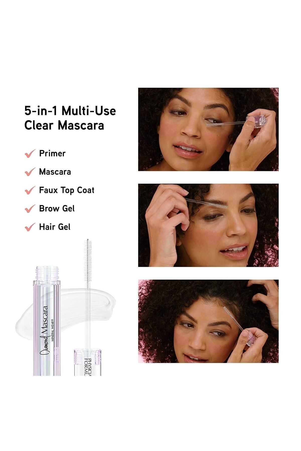 Physicians Formula Mineral Wear Diamond Şeffaf Maskara 5 In 1 Kirpik Kaş Maskara Kaş Kalemi Saç Jeli Top Coat