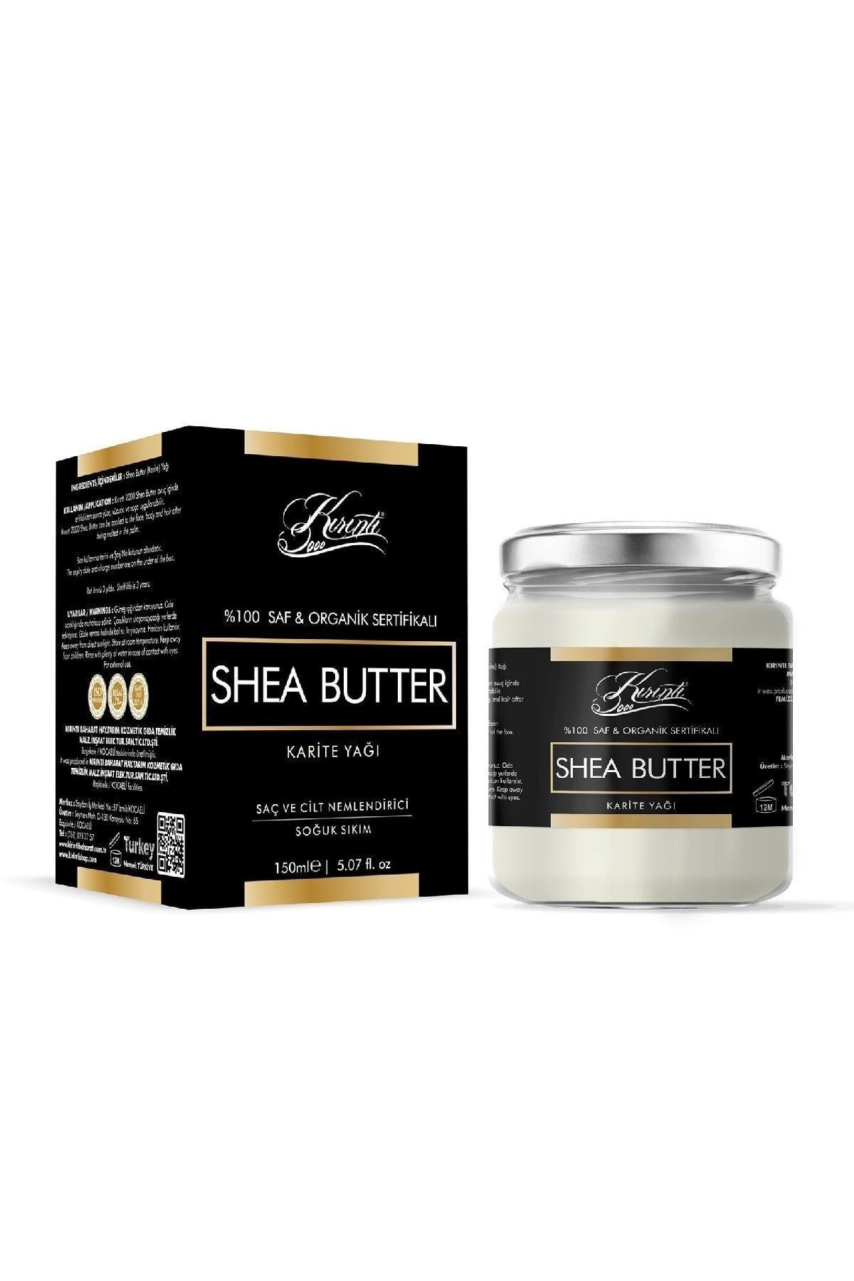 KIRINTI 2000 Shea Butter 150 Ml. Organik Sertifikalı Soğuk Sıkım Karite Yağı