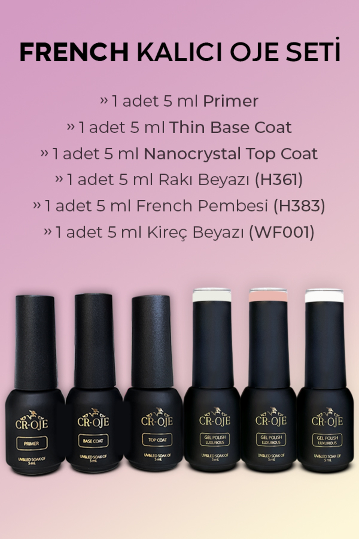 CROJE KALICI OJE Kalıcı Oje French Set Top Coat/base Coat/primer 3 Adet Kalıcı Oje