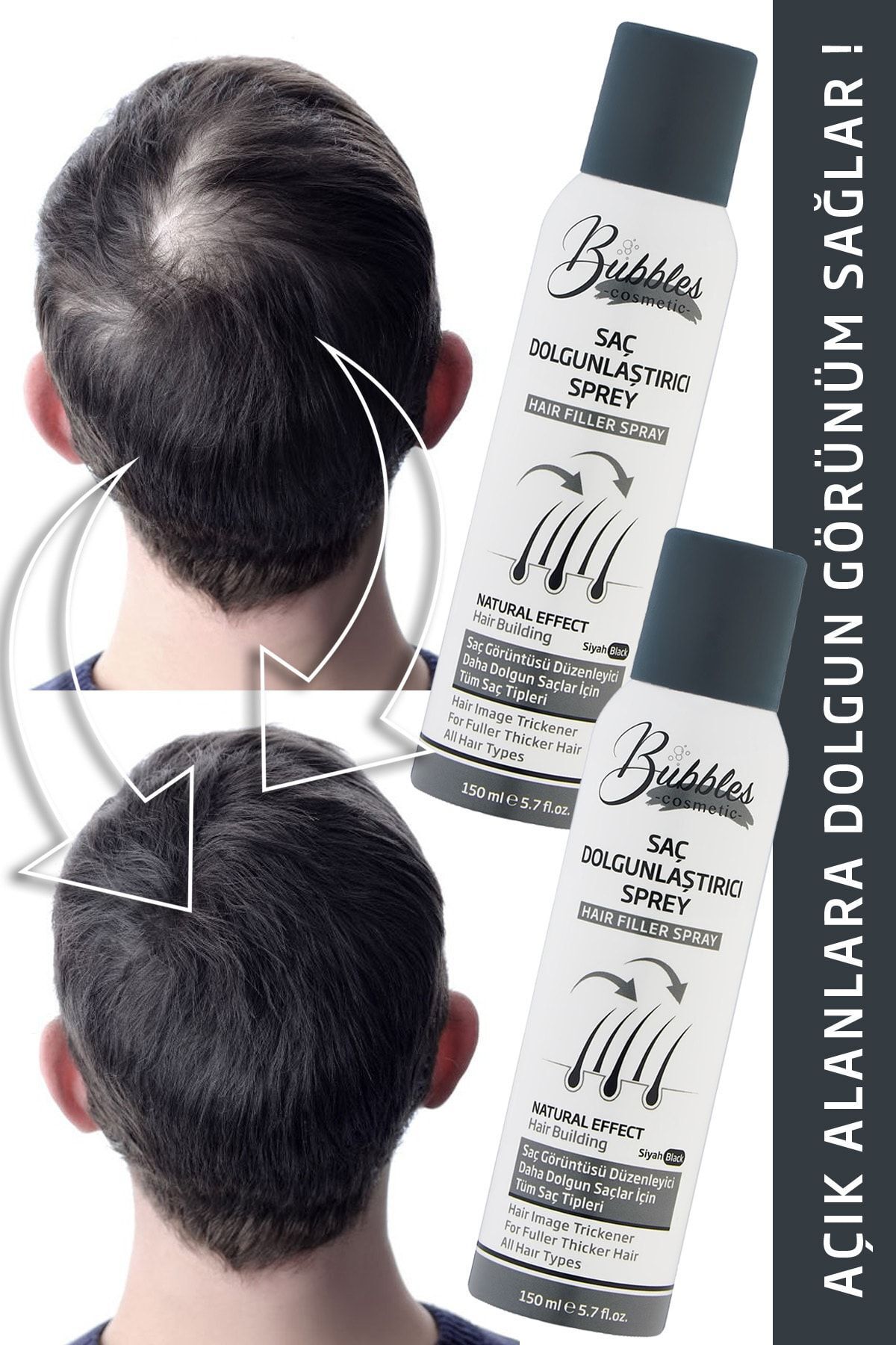bs bubbles cosmetic Saç Dolgunlaştırıcı Sprey 150 ml Siyah - Suda Yağmurda Akmaz